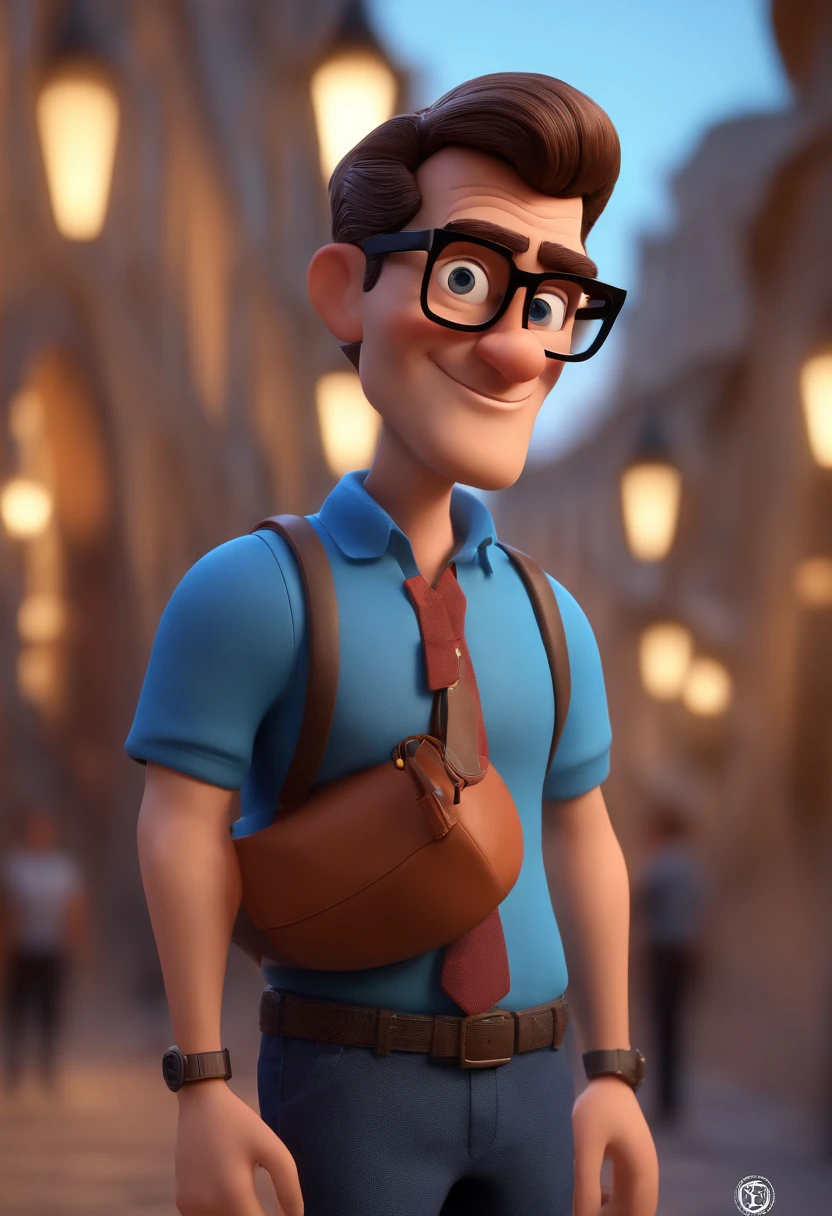 Cartoon character of a man with black glasses and a blue shirt, animation character, Caractere estilizado, animation style rendering, 3D estilizado, Arnold Maya render, 3 d render stylized, toon render keyshot, Personagem 3D, Personagem 3D, 3d rendering stylized, 3 d character render, personagem de desenho animado, Personagem de close up, Pose de personagem, (Estilo Pixar) (master part:1.2) (Bokeh) (best quality) (pele detalhada) (textura detalhada) (8k) (argila) (Cinematic lighting) (foco nítido
