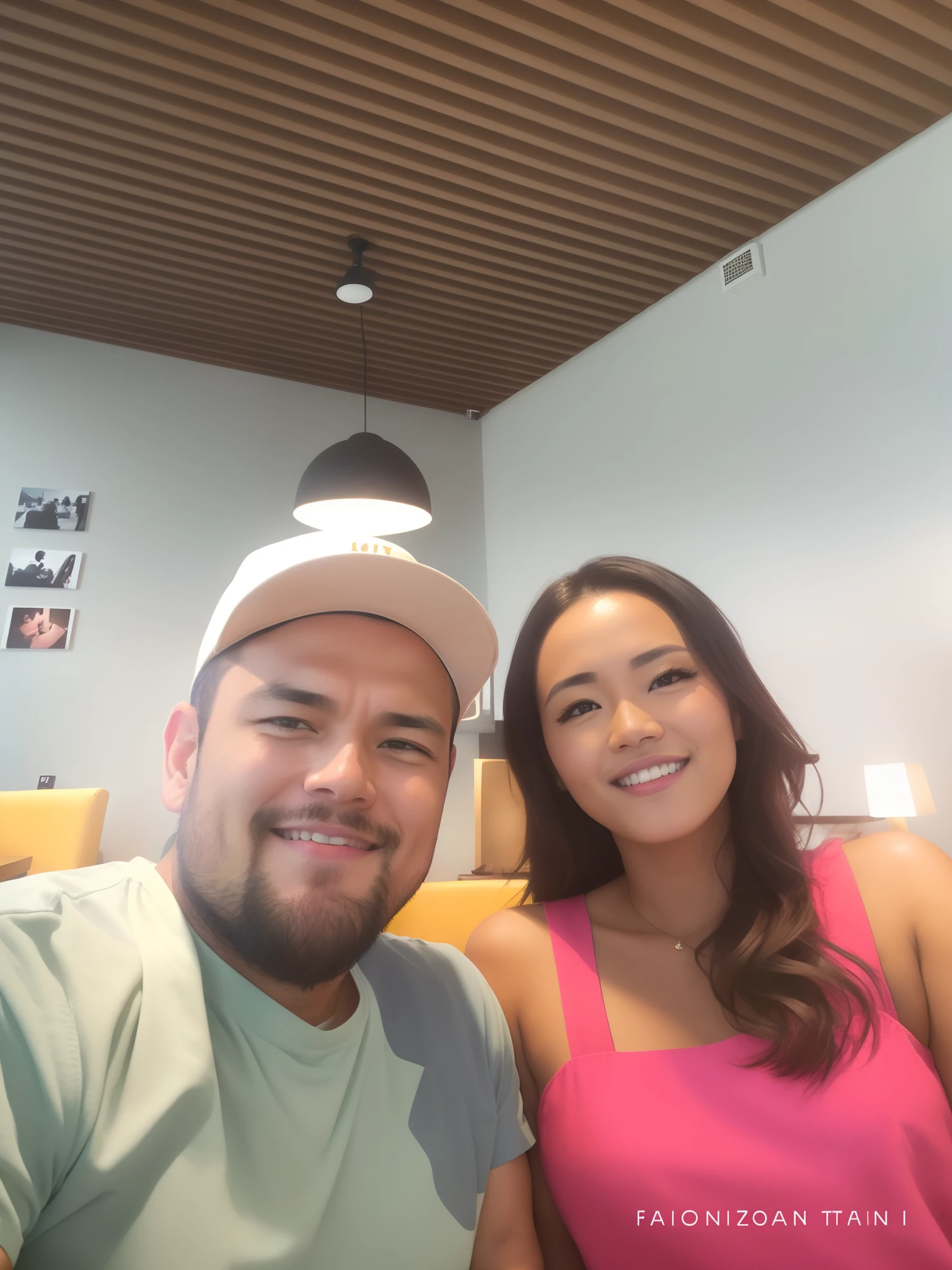 There's a man and a woman sitting together in a restaurant, Tyler Edlin e Natasha Tan, Fotografia selfie 8k, Postagem 4k, 4 k post, Assumido em Go Pro Hero8, Thomas Anthony e Malika Favre, Sakimichan e Frank Franzzeta, Casal feliz, selfie shot straight on angle, Foto realista