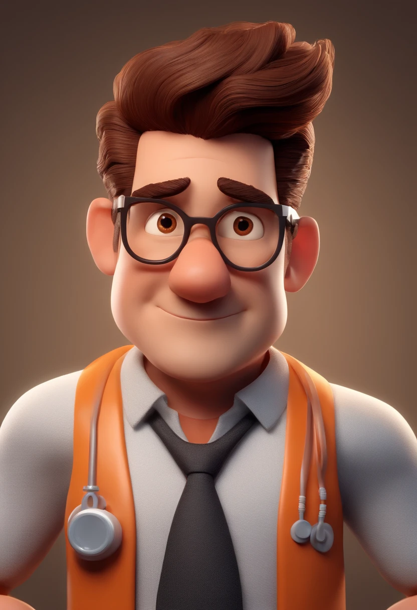 Cartoon character of a male doctor, cabelo raspado, sorrindo, um personagem animado, Caractere estilizado, animation style rendering, 3D estilizado, Arnold Maya render, 3 d render stylized, toon render keyshot, Personagem 3D, Personagem 3D, 3d rendering stylized, 3 d character render, personagem de desenho animado, Personagem de close up, Pose de personagem, (Estilo Pixar) (master part:1.2) (Bokeh) (melhor qualidade) (pele detalhada) (textura detalhada) (8k) (argila) (Cinematic lighting) (foco nítido,Senta e vaza a parte superior do corpo