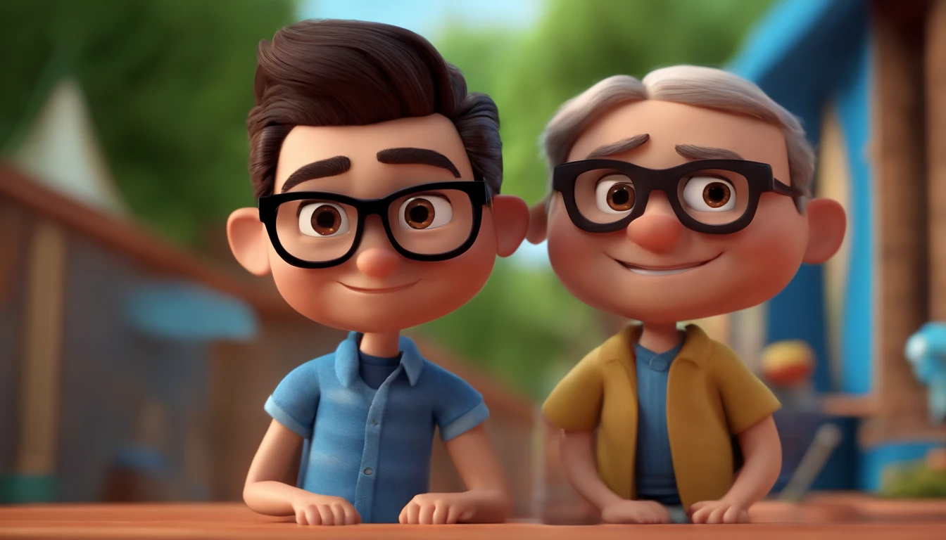 Cartoon character of a man with black glasses and a blue shirt, animation character, Caractere estilizado, animation style rendering, 3D estilizado, Arnold Maya render, 3 d render stylized, toon render keyshot, Personagem 3D, Personagem 3D, 3d rendering stylized, 3 d character render, personagem de desenho animado, Personagem de close up, Pose de personagem, (Estilo Pixar) (master part:1.2) (Bokeh) (best quality) (pele detalhada) (textura detalhada) (8k) (argila) (Cinematic lighting) (foco nítido