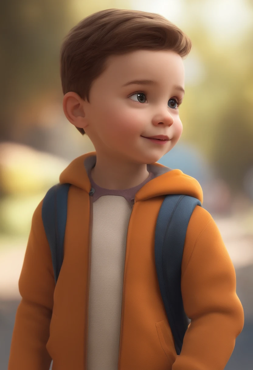 a happy cute  standing short hair, vestindo uma fantasia espacial, , fundo branco, barnet, Tom, Estilo Pixar, ....3d, desenhos animados, rosto detalhado, asymmetrical 16k