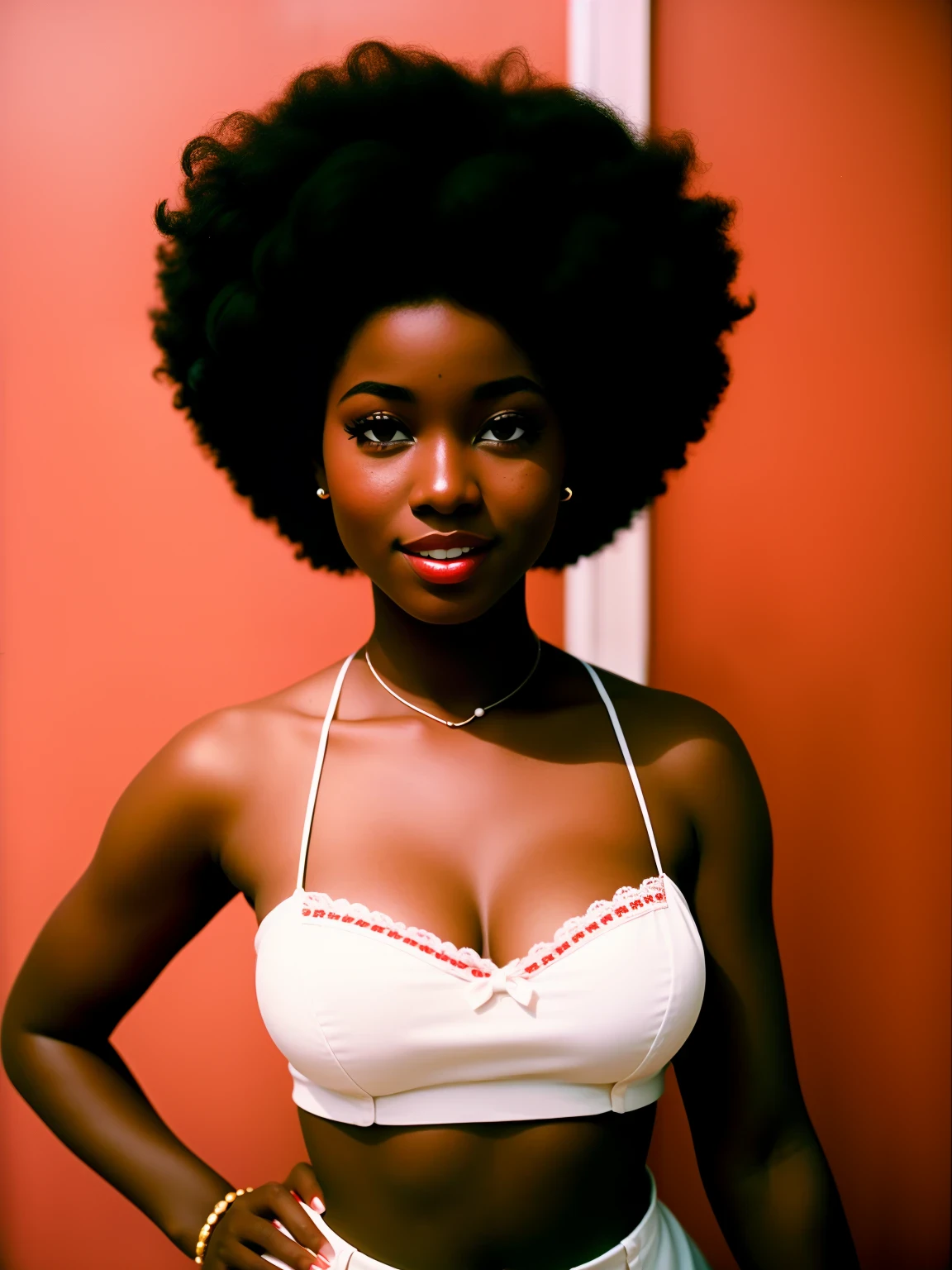 ((African dark skin, very deep ebony skin)), ((her beauty is undeniable)), ((excited cute face)), ((hyper detailed perfect blue eyes,)), ((cute pose)), ((tongue out)), ((seductive )), sexy, ((white towel covering most of thebody, towel warp )), ((African massive oversized afro pigtails,)), (( soakedskin)), ((standing, front view)), ((indoors, highly detailed room)), sharp focus cgi, photorealistic, high detail, realistic, masterpiece, absurdres, best quality, HDR, high quality, high-definition, extremely detailed, 8k wallpaper, intricate details, 8K uhd, Full-HD, (realistic photo:1.2), contrast, harsh lighting, cinematic lighting, natural lighting, hard light, backlighting, global illumination, ambient occlusion