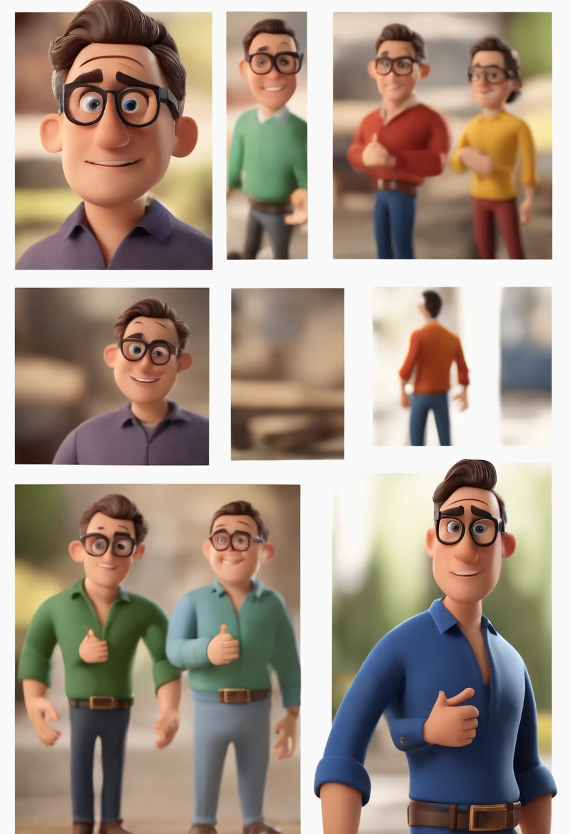 Cartoon character of a man with black glasses and a blue shirt, animation character, Caractere estilizado, animation style rendering, 3D estilizado, Arnold Maya render, 3 d render stylized, toon render keyshot, Personagem 3D, Personagem 3D, 3d rendering stylized, 3 d character render, personagem de desenho animado, Personagem de close up, Pose de personagem, (Estilo Pixar) (master part:1.2) (Bokeh) (best quality) (pele detalhada) (textura detalhada) (8k) (argila) (Cinematic lighting) (foco nítido