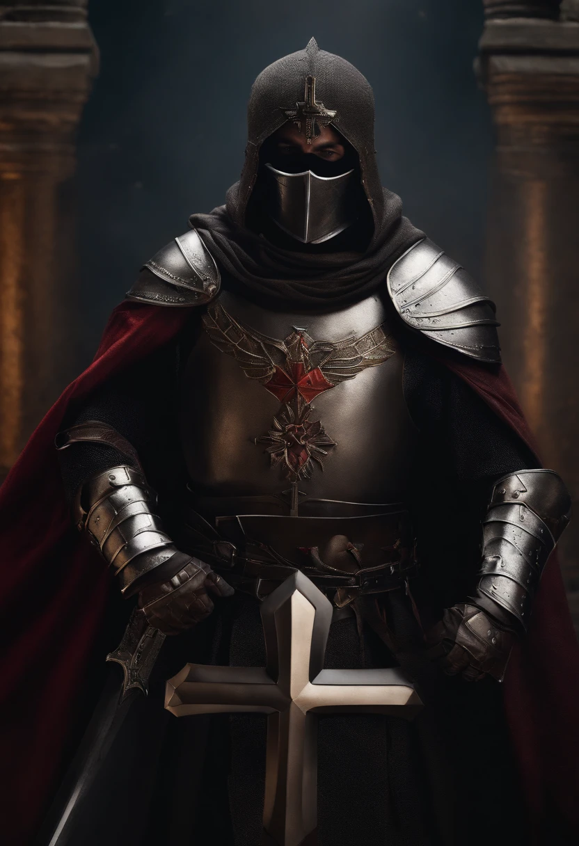 make a man in templar armor with a black cross on his chest