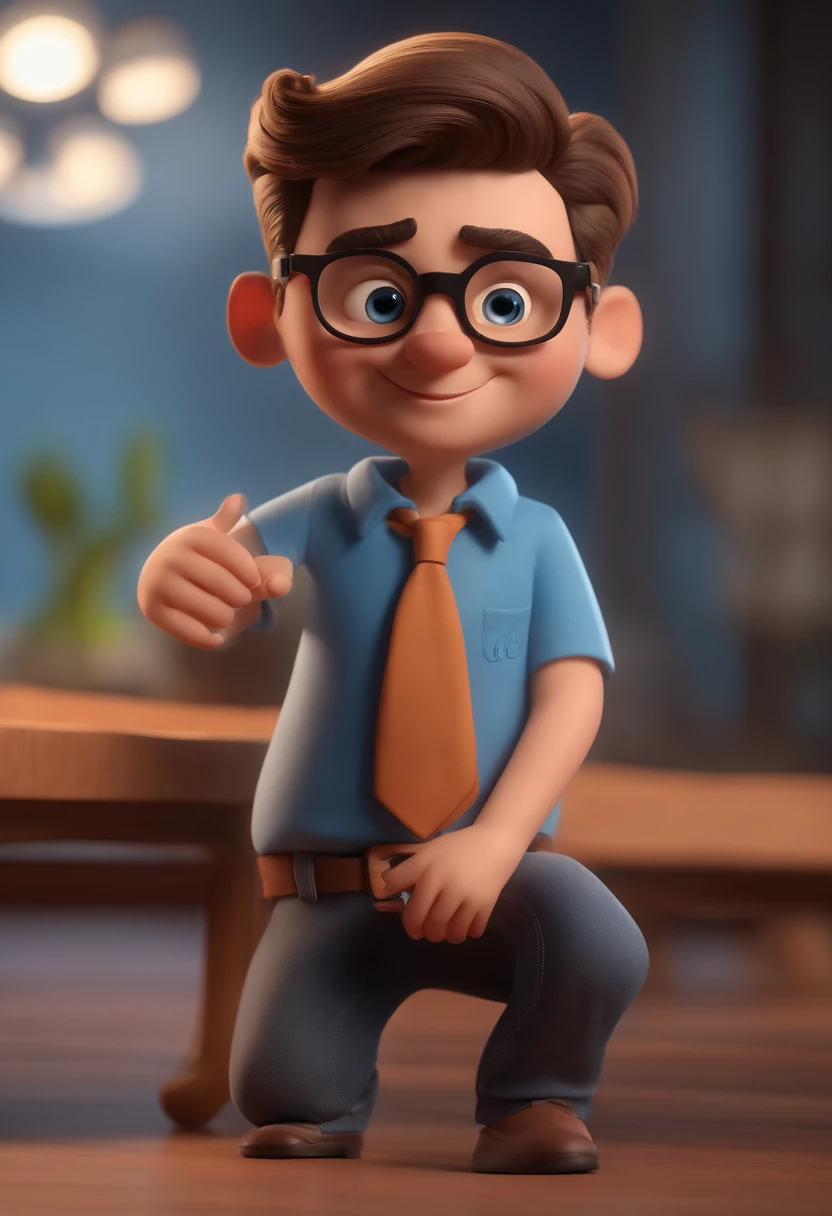 Cartoon character of a man with black glasses and a blue shirt, animation character, Caractere estilizado, animation style rendering, 3D estilizado, Arnold Maya render, 3 d render stylized, toon render keyshot, Personagem 3D, Personagem 3D, 3d rendering stylized, 3 d character render, personagem de desenho animado, Personagem de close up, Pose de personagem,  (Estilo Pixar) (master part:1.2) (Bokeh) (best quality) (pele detalhada) (textura detalhada) (8k) (argila) (Cinematic lighting) (foco nítido