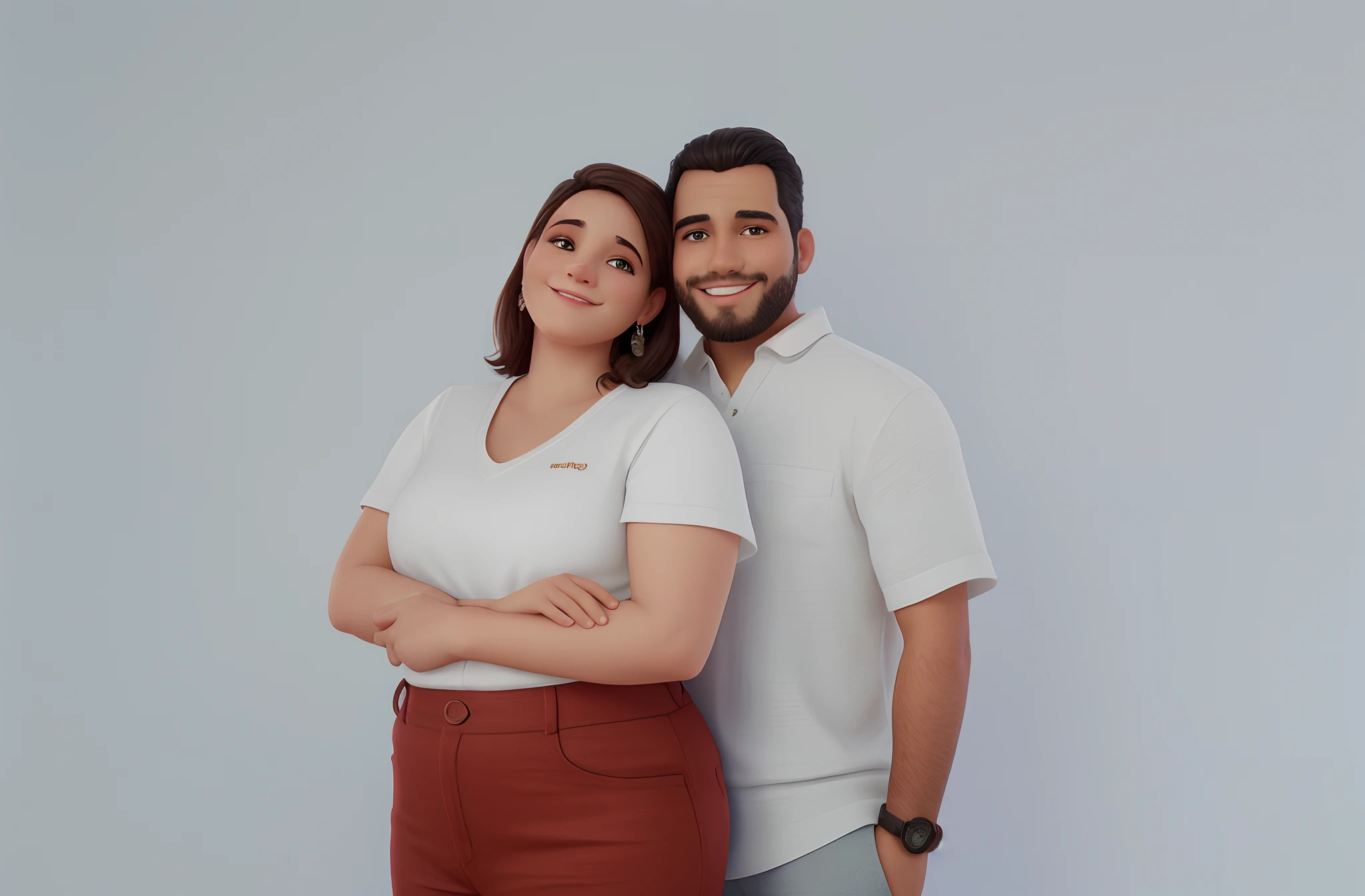 They're standing next to each other and smiling at the camera, estilo disney pixar, melhor qualidade, alta qualidade, Retrato de duas pessoas, homem com barba pequena, retrato de casal, retrato de casais, Malika Favre, julia fuentes, Directed by: Nandor Soldier, imagem de perfil, studio potrait, na frente do fundo branco, foto retrato, Karla Ortiz, Directed by: Valéria Dénes, Directed by: Emma Andijewska