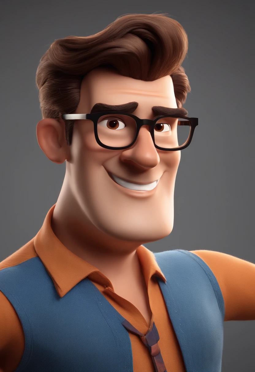 Cartoon character of a man with black glasses and a blue shirt, animation character, Caractere estilizado, animation style rendering, 3D estilizado, Arnold Maya render, 3 d render stylized, toon render keyshot, Personagem 3D, Personagem 3D, 3d rendering stylized, 3 d character render, personagem de desenho animado, Personagem de close up, Pose de personagem,  (Estilo Pixar) (master part:1.2) (Bokeh) (best quality) (pele detalhada) (textura detalhada) (8k) (argila) (Cinematic lighting) (foco nítido