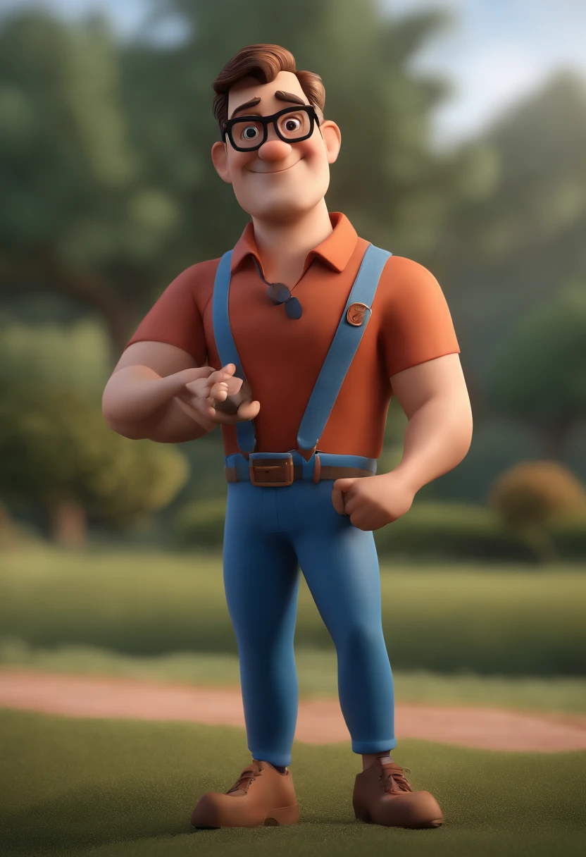 Cartoon character of a man with black glasses and a blue shirt, animation character, Caractere estilizado, animation style rendering, 3D estilizado, Arnold Maya render, 3 d render stylized, toon render keyshot, Personagem 3D, Personagem 3D, 3d rendering stylized, 3 d character render, personagem de desenho animado, Personagem de close up, Pose de personagem,  (Estilo Pixar) (master part:1.2) (Bokeh) (best quality) (pele detalhada) (textura detalhada) (8k) (argila) (Cinematic lighting) (foco nítido