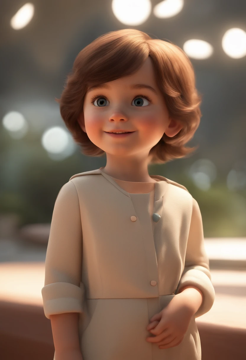 a happy cute standing short hair, vestindo uma fantasia espacial, , fundo branco, barnet, Tom, Estilo Pixar, ....3d, desenhos animados, rosto detalhado, asymmetrical 16k