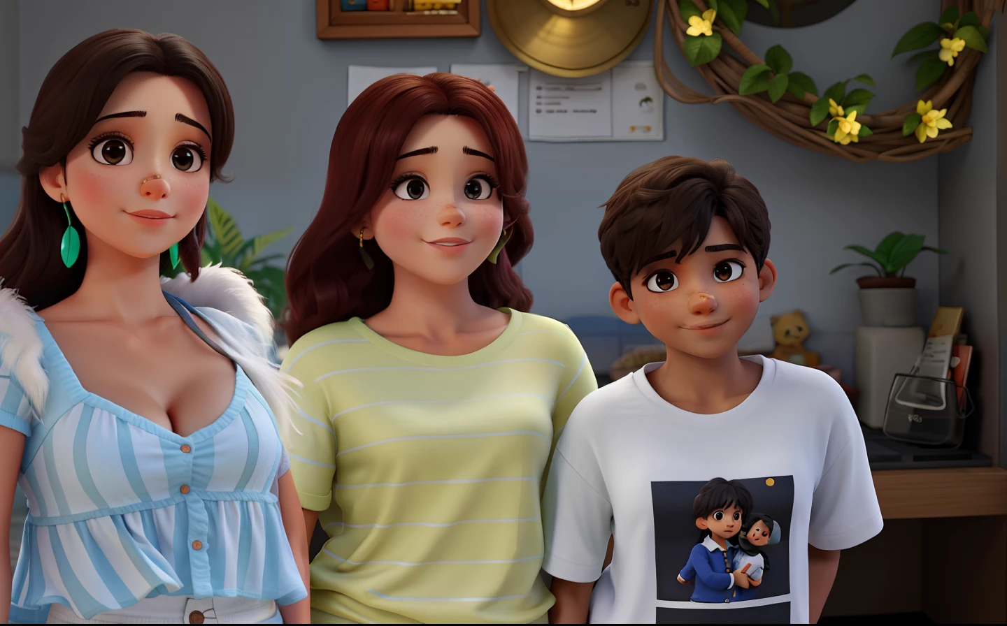 Mulher com seus dois filhos