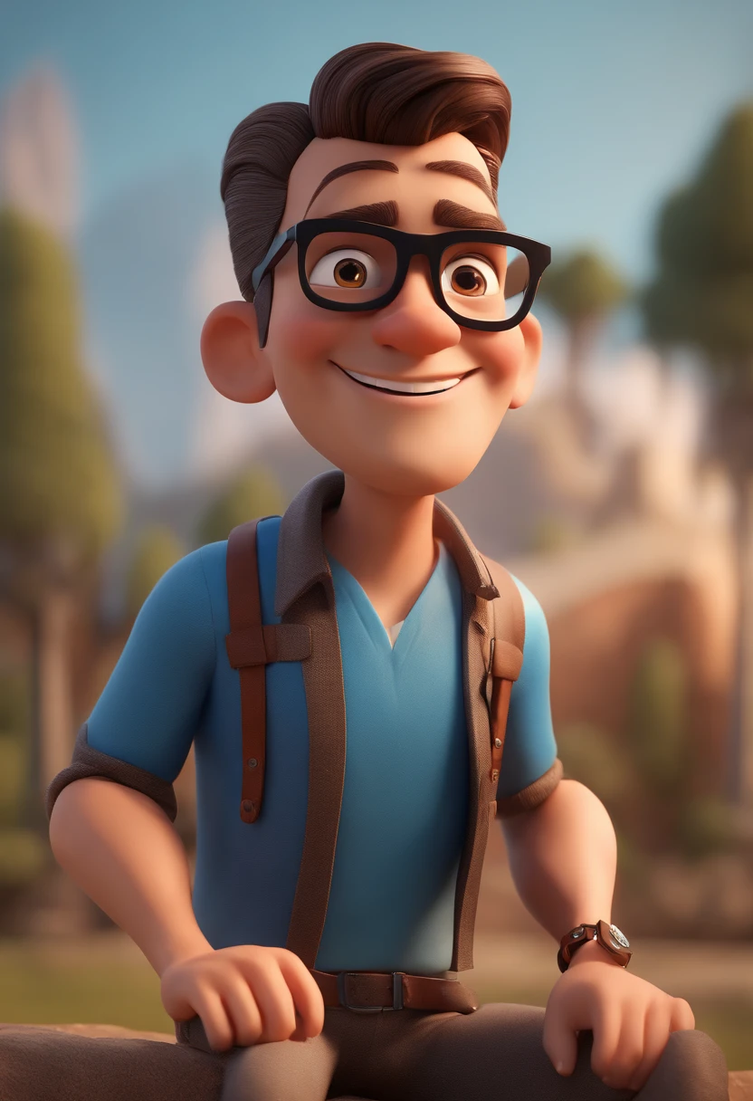 Cartoon character of a man with black glasses and a blue shirt, animation character, Caractere estilizado, animation style rendering, 3D estilizado, Arnold Maya render, 3 d render stylized, toon render keyshot, Personagem 3D, Personagem 3D, 3d rendering stylized, 3 d character render, personagem de desenho animado, Personagem de close up, Pose de personagem, (Estilo Pixar) (master part:1.2) (Bokeh) (best quality) (pele detalhada) (textura detalhada) (8k) (argila) (Cinematic lighting) (foco nítido