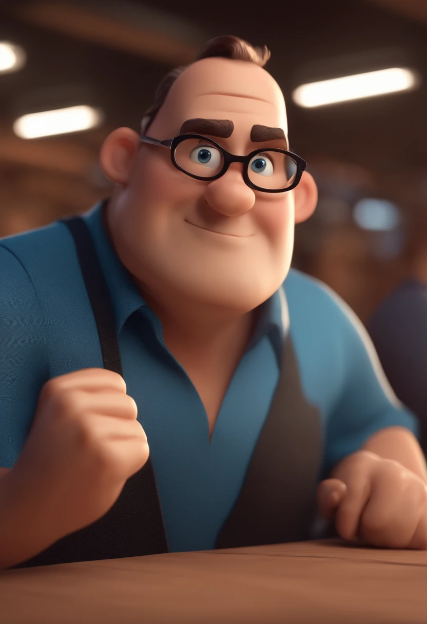 Cartoon character of a man with black glasses and a blue shirt, animation character, Caractere estilizado, animation style rendering, 3D estilizado, Arnold Maya render, 3 d render stylized, toon render keyshot, Personagem 3D, Personagem 3D, 3d rendering stylized, 3 d character render, personagem de desenho animado, Personagem de close up, Pose de personagem,  (Estilo Pixar) (master part:1.2) (Bokeh) (best quality) (pele detalhada) (textura detalhada) (8k) (argila) (Cinematic lighting) (foco nítido