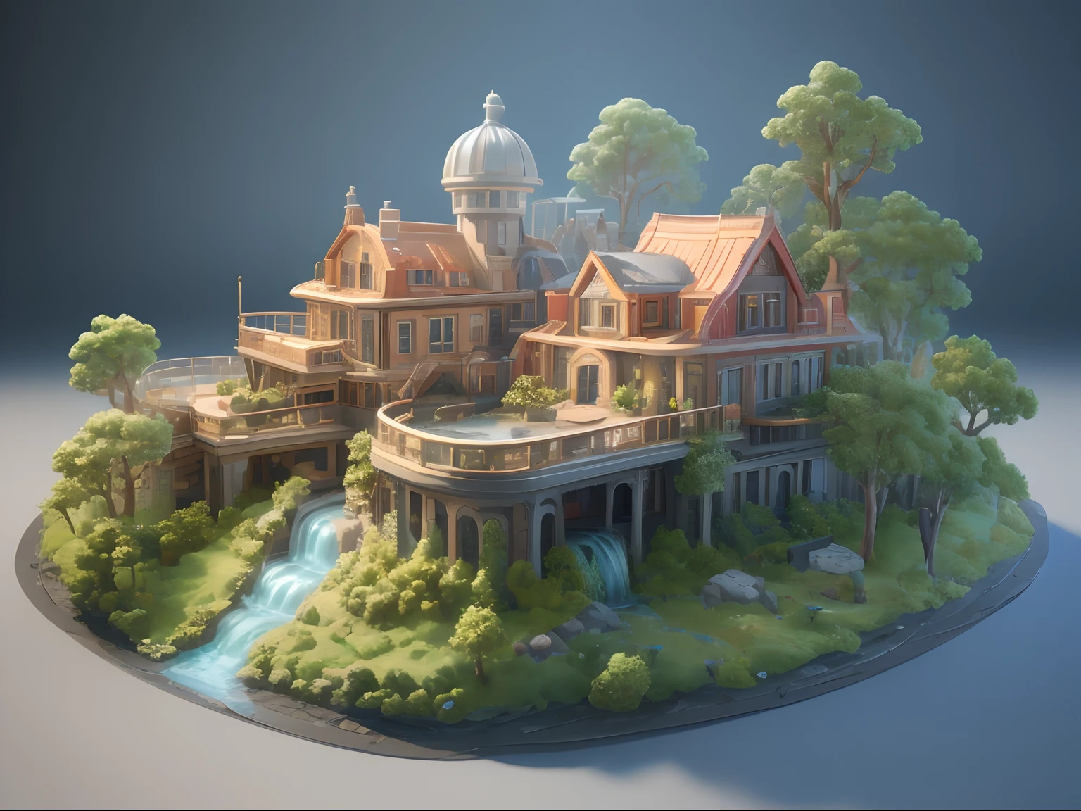 anime style house with a stream running through it, peaceful wooden mansion, highly detailed scene, incredibly high detailed, highly detailed illustration, 8k high quality detailed art, very high detailed, stylized 3d render, realistic fantasy render, andreas rocha style, house background, very very high detailed, anime countryside landscape, 4 k highly detailed art, idyllic cottage