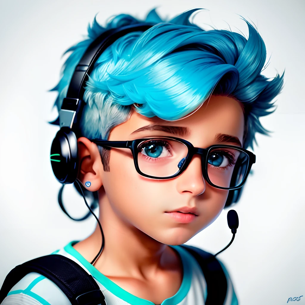 Foto de perfil de um menino com fone e um microfone fazendo estrime no estilo cartoom cabelos pretos bem colorido a imagem
