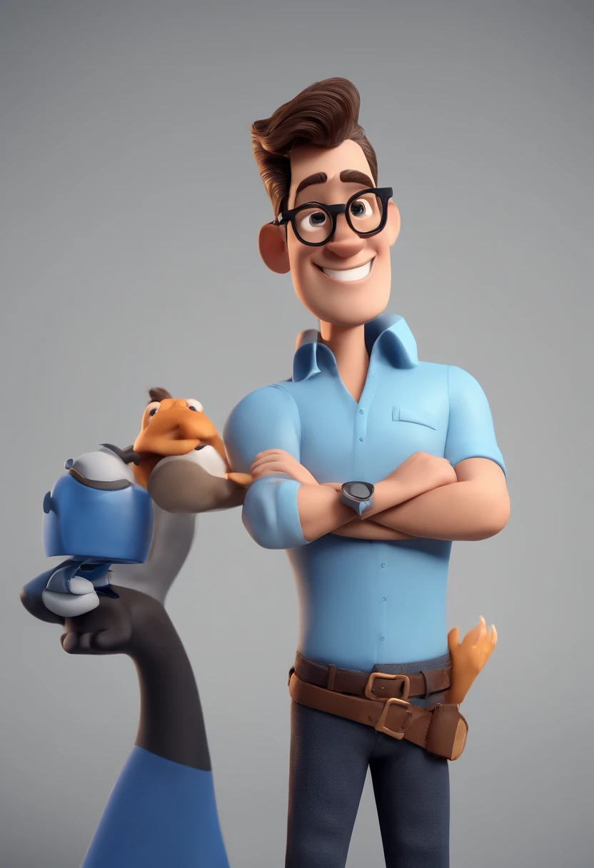 Cartoon character of a man with black glasses and a blue shirt, animation character, Caractere estilizado, animation style rendering, 3D estilizado, Arnold Maya render, 3 d render stylized, toon render keyshot, Personagem 3D, Personagem 3D, 3d rendering stylized, 3 d character render, personagem de desenho animado, Personagem de close up, Pose de personagem, (Estilo Pixar) (master part:1.2) (Bokeh) (best quality) (pele detalhada) (textura detalhada) (8k) (argila) (Cinematic lighting) (foco nítido