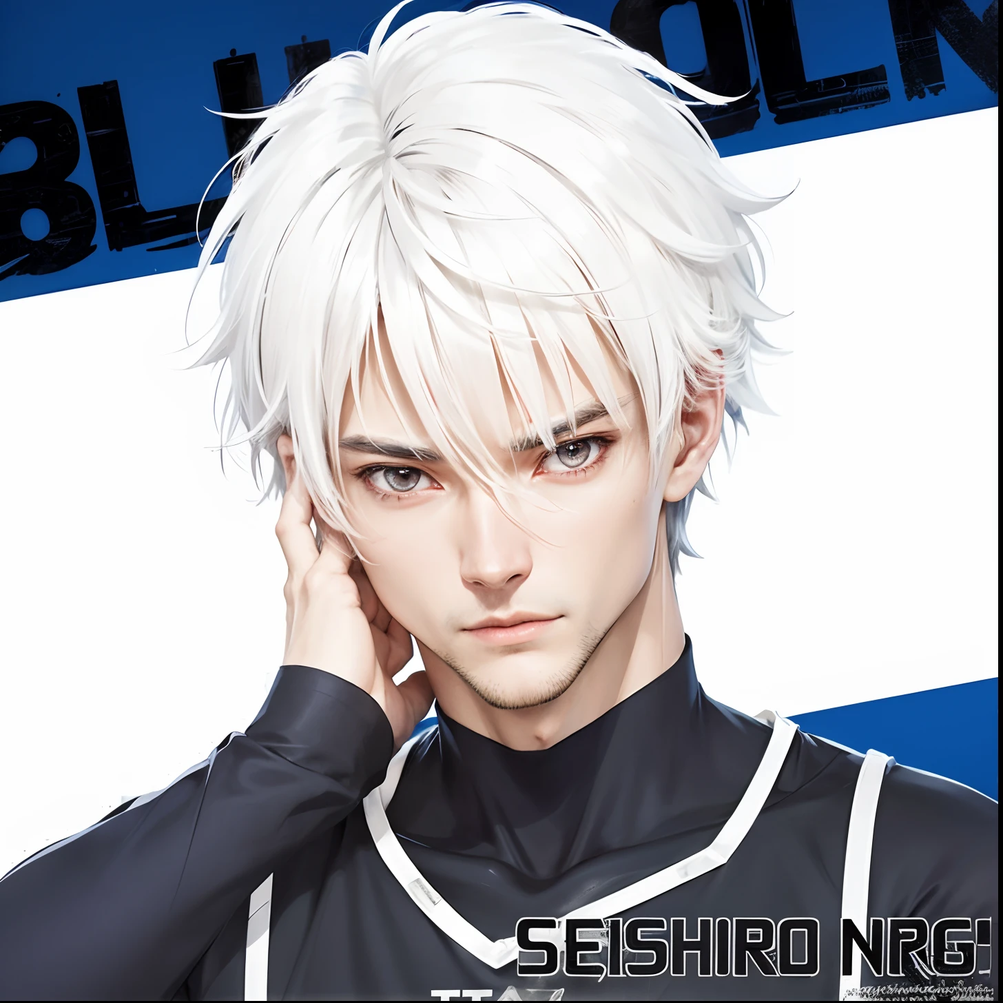 a close up of a person with white hair and a black shirt, tall anime guy, realistic, ultra details, masterpiece