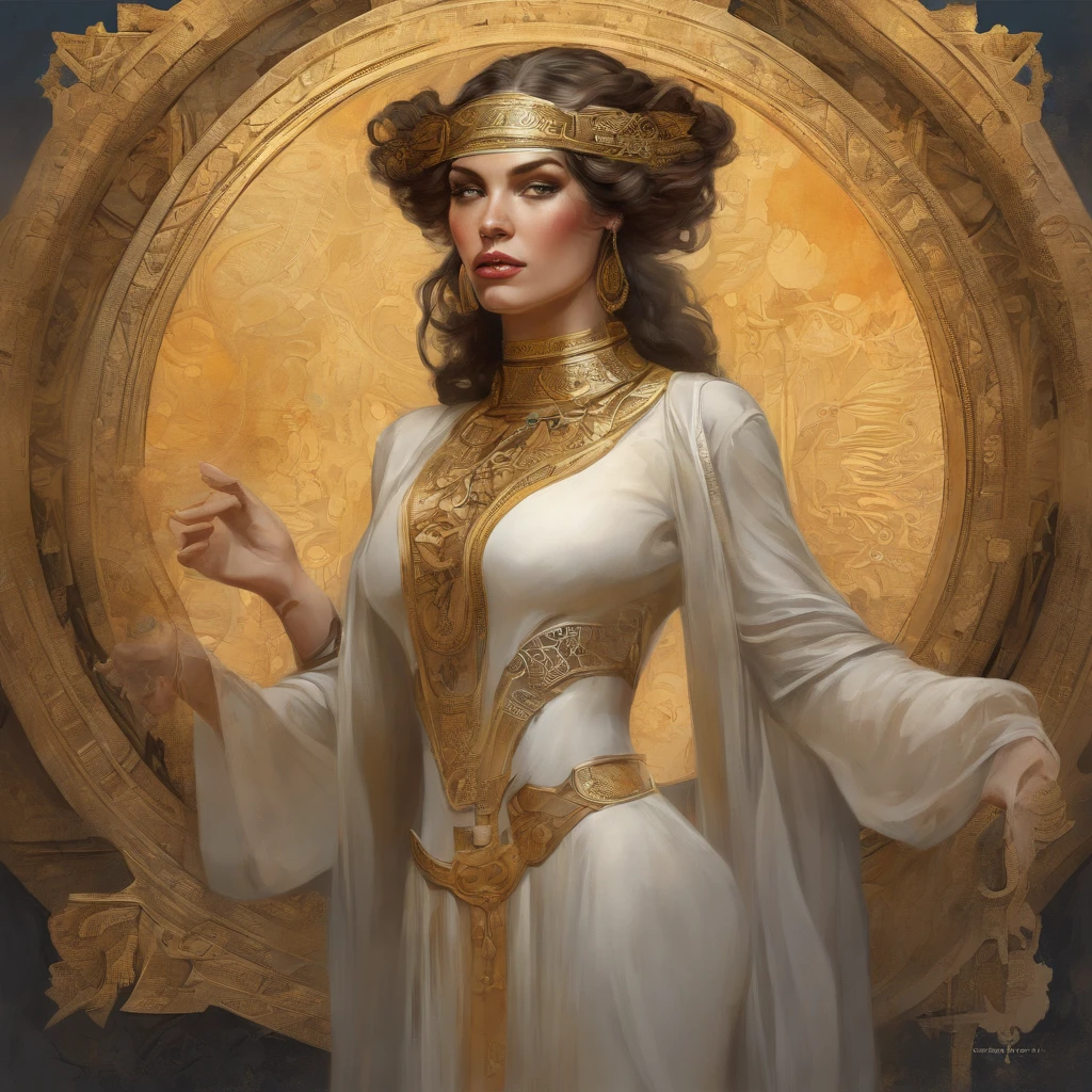 uma pintura de uma mulher com um cocar dourado e um vestido preto, Mucha Klimt e Tom Bagshaw, Bel arte UHD 4K, Arte digital altamente detalhada em 4k, exquisite digital illustration, WLOP complexo, Arte Nova! Cyberpunk! Estilo, Arte digital detalhada em 4k, mucha estilo 4k, Jen Bartel, Cyberpunk Arte Nova