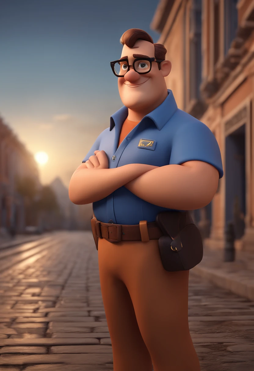 Cartoon character of a man with black glasses and a blue shirt, animation character, Caractere estilizado, animation style rendering, 3D estilizado, Arnold Maya render, 3 d render stylized, toon render keyshot, Personagem 3D, Personagem 3D, 3d rendering stylized, 3 d character render, personagem de desenho animado, Personagem de close up, Pose de personagem, (Estilo Pixar) (master part:1.2) (Bokeh) (best quality) (pele detalhada) (textura detalhada) (8k) (argila) (Cinematic lighting) (foco nítido