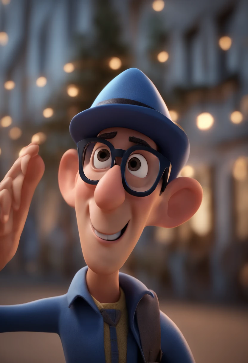 Cartoon character of a man with black glasses and a blue shirt, animation character, Caractere estilizado, animation style rendering, 3D estilizado, Arnold Maya render, 3 d render stylized, toon render keyshot, Personagem 3D, Personagem 3D, 3d rendering stylized, 3 d character render, personagem de desenho animado, Personagem de close up, Pose de personagem,  (Estilo Pixar) (master part:1.2) (Bokeh) (best quality) (pele detalhada) (textura detalhada) (8k) (argila) (Cinematic lighting) (foco nítido