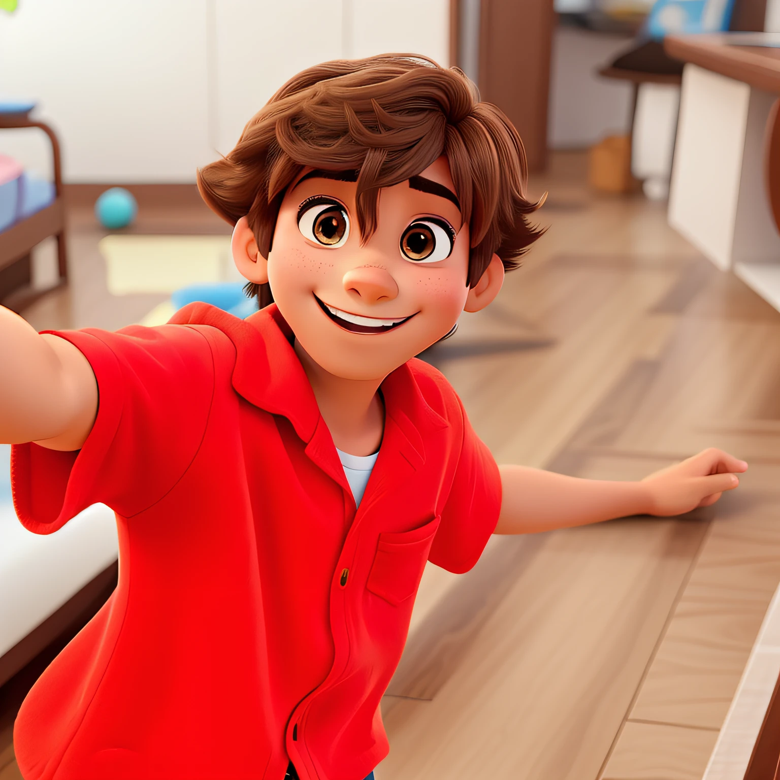 Um garoto feliz, estilo disney pixar, alta qualidade, melhor qualidade