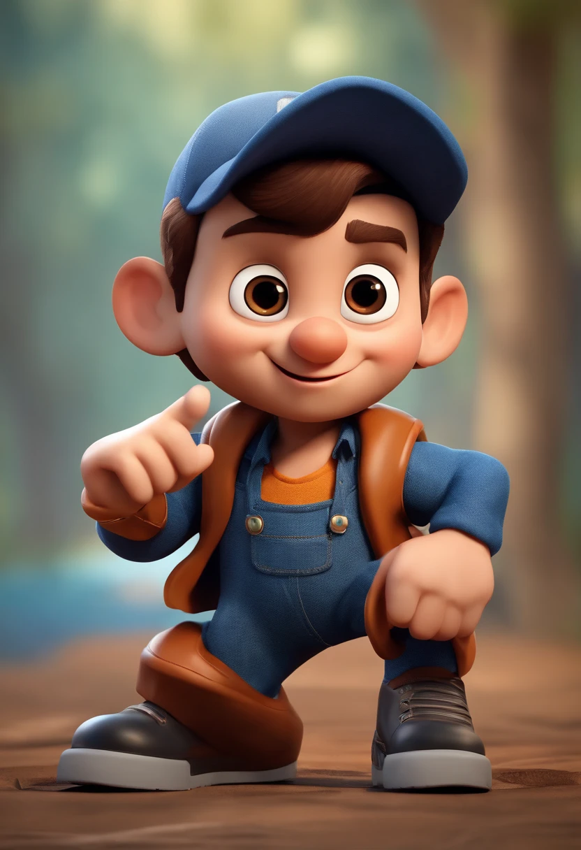 personagem dos desenhos animados de um homem com nanismo, cabelos castanho escuros, Denim Jeans Pants, camiseta laranja,  animation character, Caractere estilizado, animation style rendering, 3D estilizado, Arnold Maya render, 3 d render stylized, toon render keyshot, Personagem 3D, Personagem 3D, 3d rendering stylized, 3 d character render, personagem de desenho animado, Personagem de close up, Pose de personagem,  (Estilo Pixar) (master part:1.2) (Bokeh) (best quality) (pele detalhada) (textura detalhada) (8k) (argila) (Cinematic lighting) (foco nítido