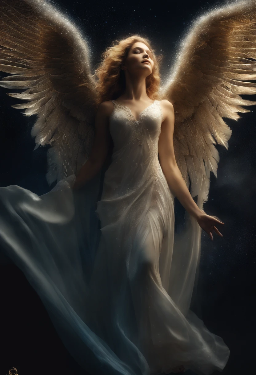 cosmic fallen angel, olhos claros brilhantes, Biomechanicals, estranho, assustador, Pesadelo, cores muito brilhantes, light particles, com luz brilhante, Mshiff, Arte do papel de parede, Papel de parede UHD