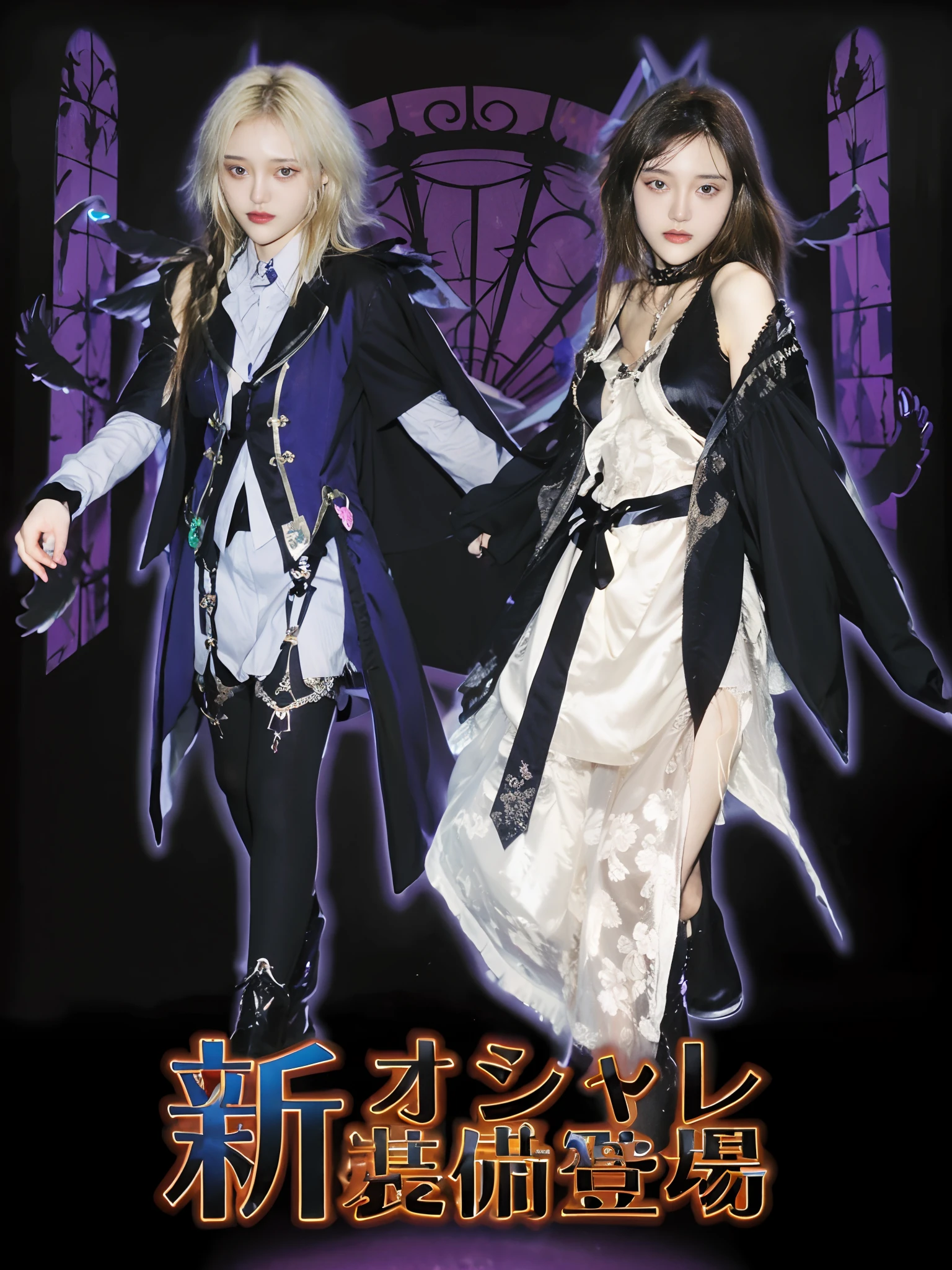 Hyper realistic ,two person man and women ,highly quality,highly detailed ,gothic style,with black raven fur