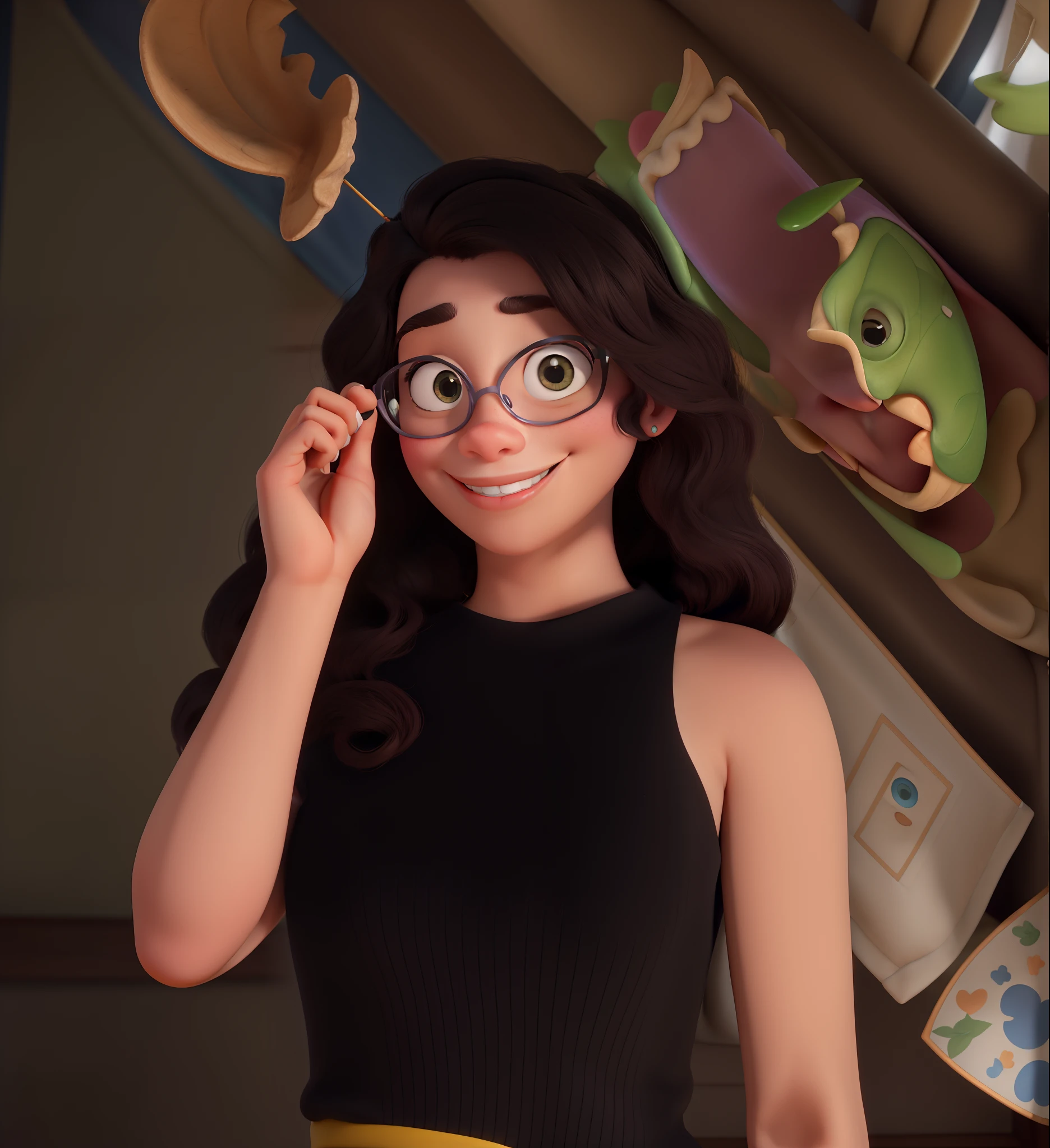 crie uma imagem da Disney Pixar inspirado nas princesas, Let the details smooth keep the glasses