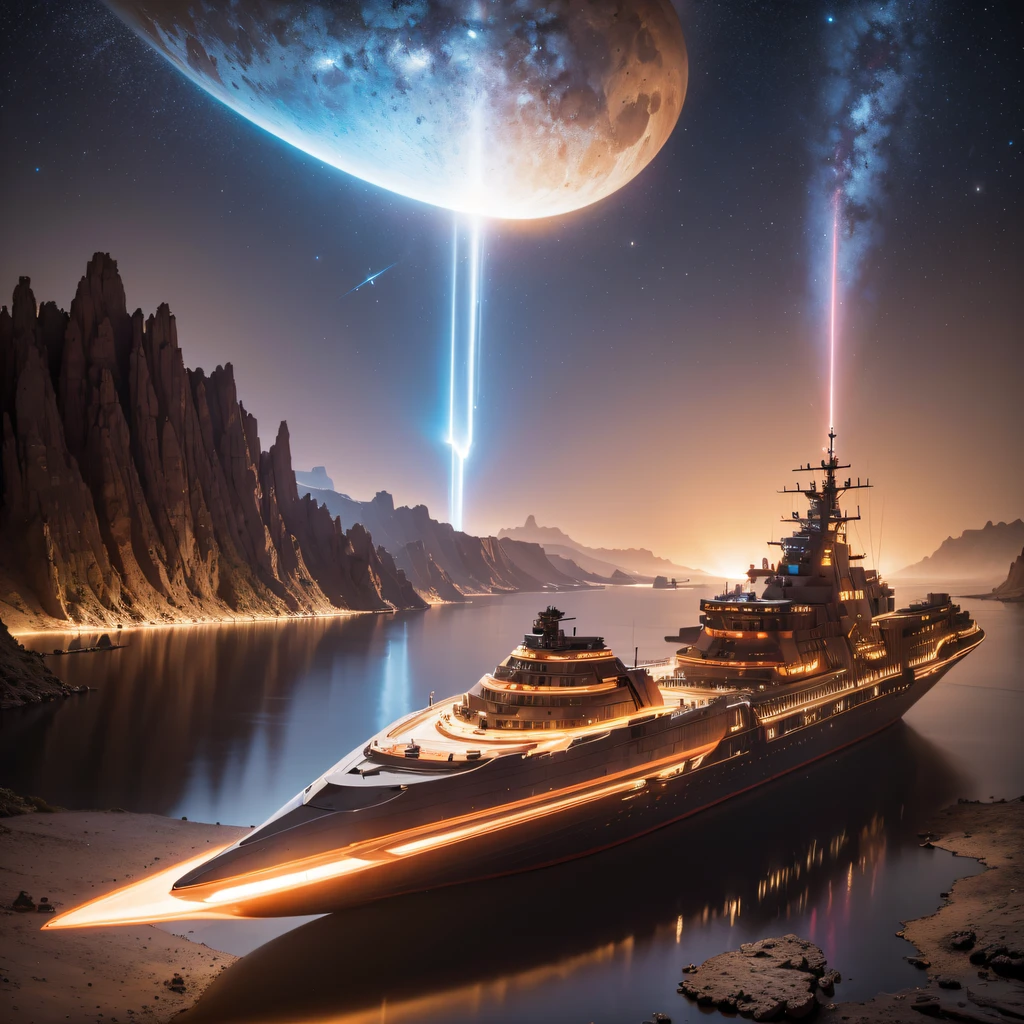 The Great Rift Valley region of the Mo River alluvial plain of Mars,Rock Sugar Onyx Nuclear Power Command Gunship Platinum Cruiser Taxue Red Marble Glow Gunboat Space Station 1:3 Models,mid day,Cyberpunk art of a,Rembrandt light,Detail portrayal,macro shot,surface reflection,high definition detail,Dingdall effect,Light and shadow intensification,The light shines,particle fx,3D modeling,Surface reflected light,detail-rich,Onyx crewneck gunboat