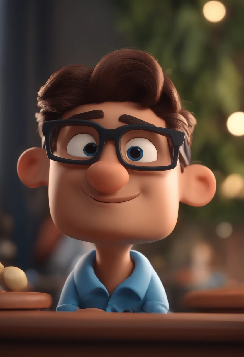 Cartoon character of a man with black glasses and a blue shirt, animation character, Caractere estilizado, animation style rendering, 3D estilizado, Arnold Maya render, 3 d render stylized, toon render keyshot, Personagem 3D, Personagem 3D, 3d rendering stylized, 3 d character render, personagem de desenho animado, Personagem de close up, Pose de personagem, (Estilo Pixar) (master part:1.2) (Bokeh) (best quality) (pele detalhada) (textura detalhada) (8k) (argila) (Cinematic lighting) (foco nítido