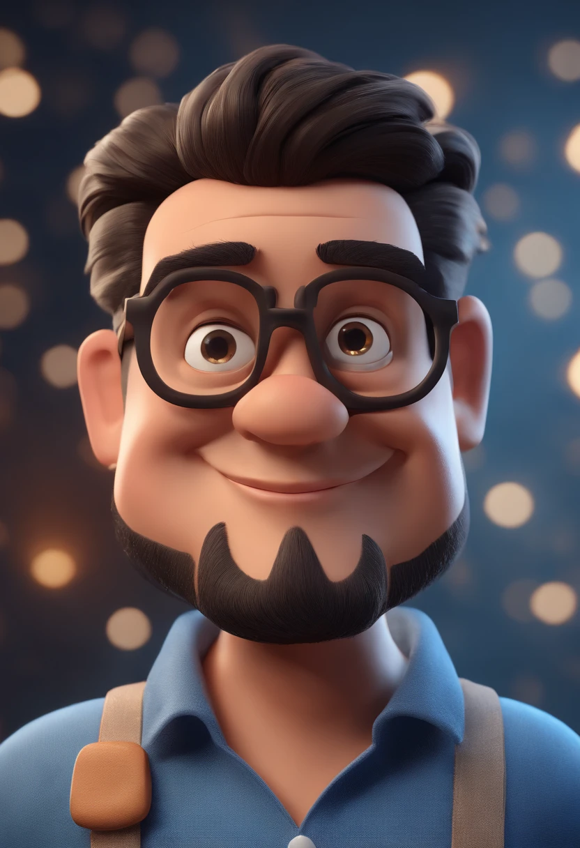 Cartoon character of a man with black glasses and a blue shirt, animation character, Caractere estilizado, animation style rendering, 3D estilizado, Arnold Maya render, 3 d render stylized, toon render keyshot, Personagem 3D, Personagem 3D, 3d rendering stylized, 3 d character render, personagem de desenho animado, Personagem de close up, Pose de personagem,  (Estilo Pixar) (master part:1.2) (Bokeh) (best quality) (pele detalhada) (textura detalhada) (8k) (argila) (Cinematic lighting) (foco nítido