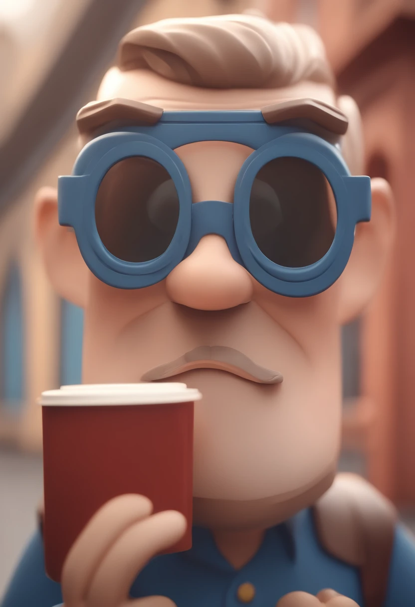 Cartoon character of a man wearing round glasses and dark blond failed beard and a blue shirt, um personagem animado, Caractere estilizado, animation style rendering, 3D estilizado, Arnold Maya render, 3 d render stylized, toon render keyshot, Personagem 3D, Personagem 3D, 3d rendering stylized, 3 d character render, personagem de desenho animado, Personagem de close up, Pose de personagem, (Estilo Pixar) (master part:1.2) (Bokeh) (best quality) (pele detalhada) (textura detalhada) (8k) (argila) (Cinematic lighting) (foco nítido，Senta e vaza a parte superior do corpo