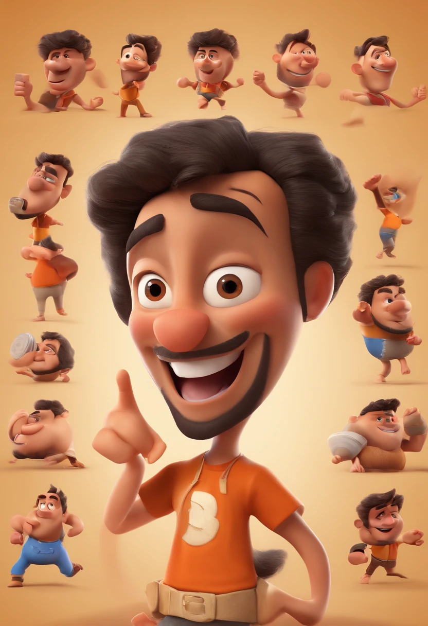 personagem dos desenhos animados de um homem com cabelo cacheado curto, barba, gordo, animation character, Caractere estilizado, animation style rendering, 3D estilizado, Arnold Maya render, 3 d render stylized, toon render keyshot, Personagem 3D, Personagem 3D, 3d rendering stylized, 3 d character render, personagem de desenho animado, Personagem de close up, Pose de personagem, (Estilo Pixar) (master part:1.2) (Bokeh) (best quality) (pele detalhada) (textura detalhada) (8k) (argila) (Cinematic lighting) (foco nítido