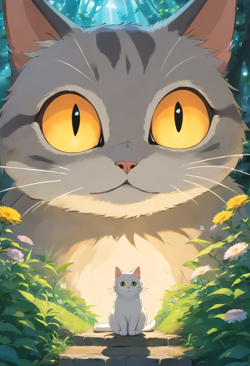 Um gato bonito de olhos redondos, pelos rajado cor cinza, luz solar fora da janela