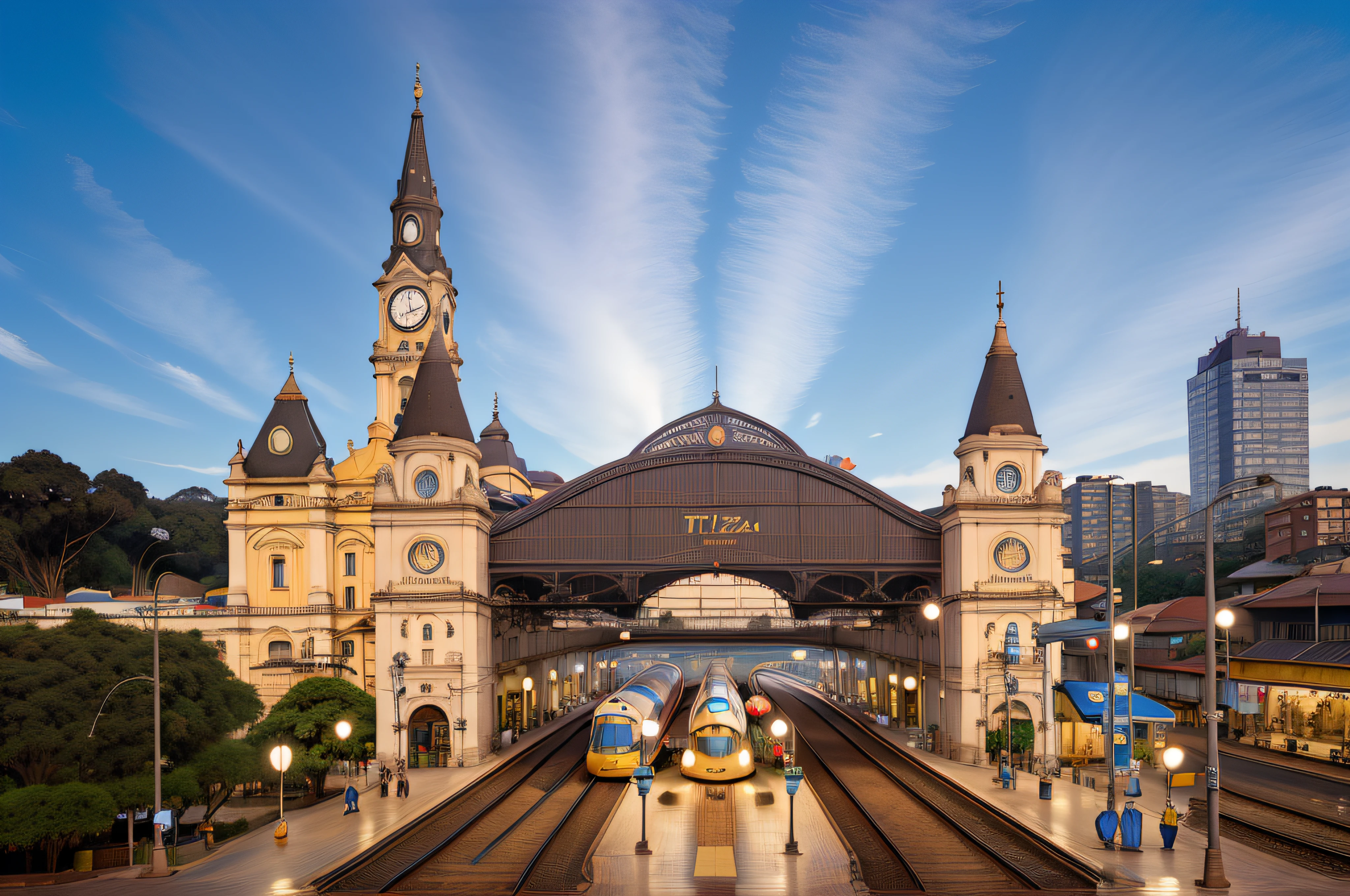 Luz Station in Sao Paulo, estilo disney pixar, alta qualidade, melhor qualidade