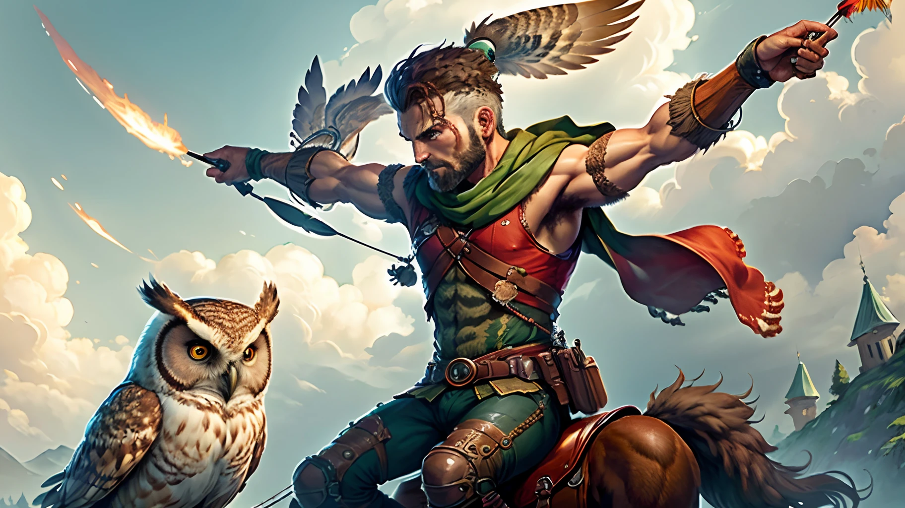 An archer riding an owl