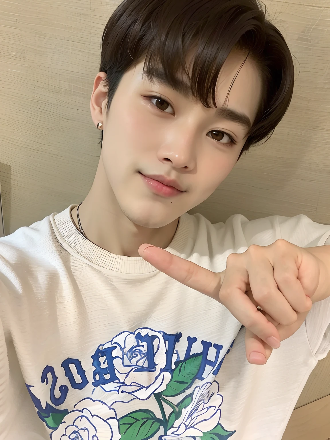 There's a young man pointing at the camera with a rose on his shirt, Cai Xukun, Jinyoung Canela, Marcos Lee, Kim Doyoung, Hyung Tae, Jungkook, Todos do Grupo NCT, TaeJune Kim, foto de perfil headshot, Yanjun Chengt, wan adorable korean face, Jaeyeon Nam, inspirado em Bian Shoumin, Hong June Hyung, jia