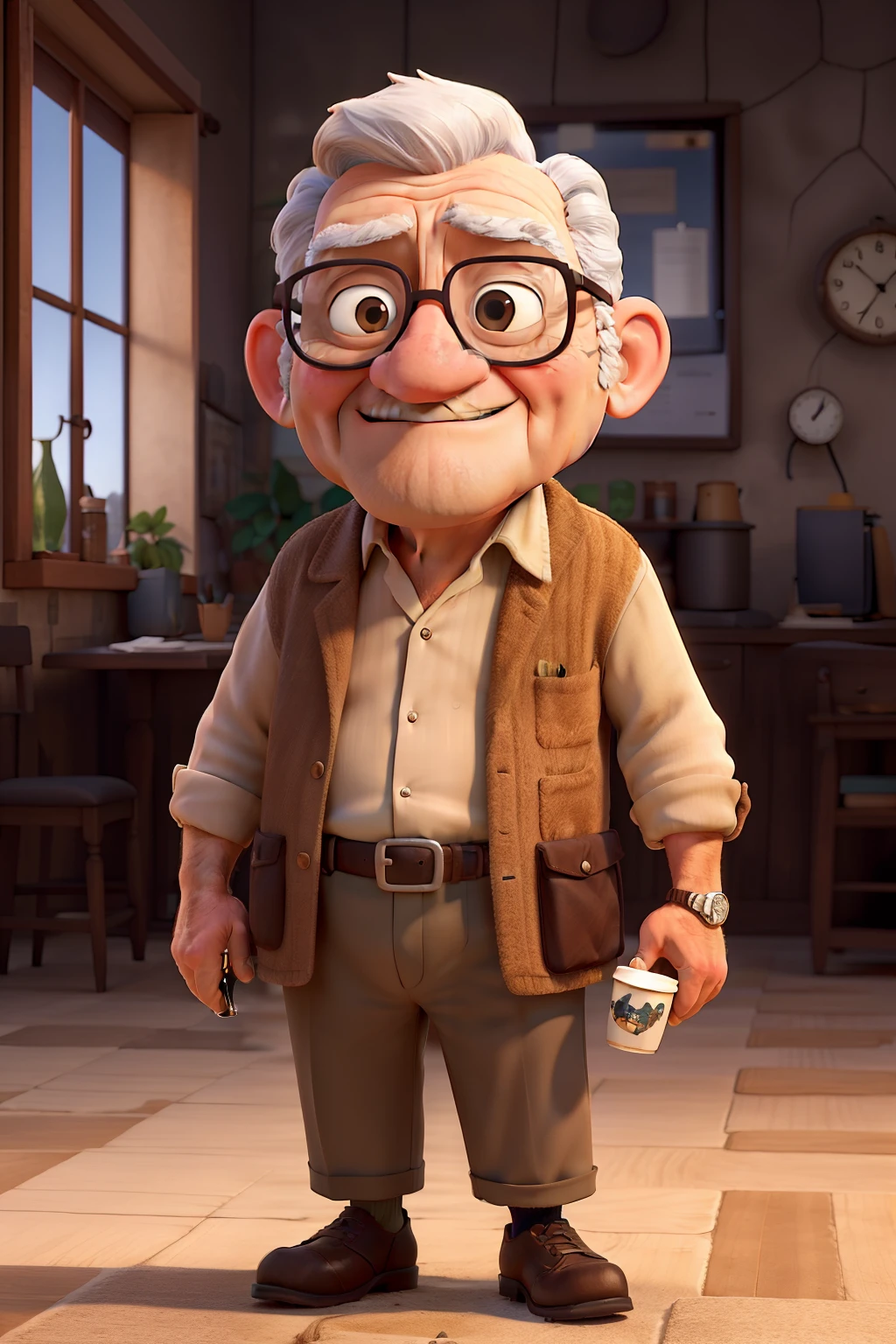 obra-prima, de melhor qualidade, An old man with glasses and grumpy, with a cup of coffee in hand