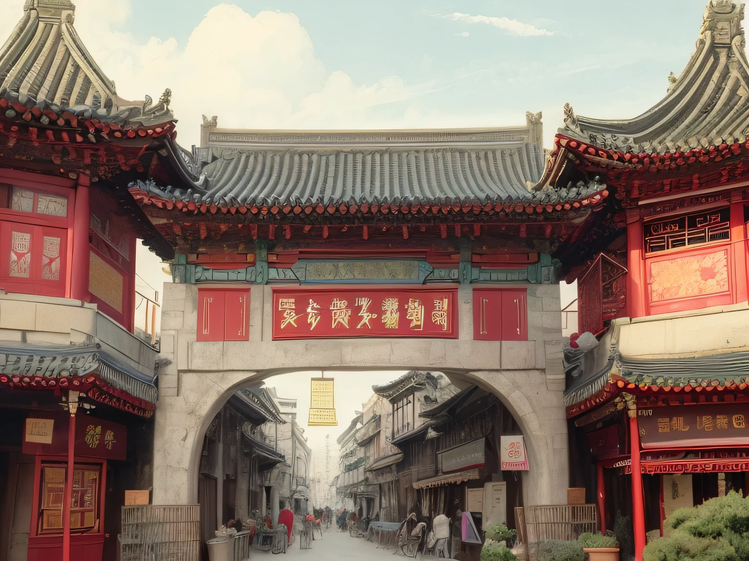 The archway of the hometown of Jinmen,Concise sketches,Colorless pure pencil drawing effect