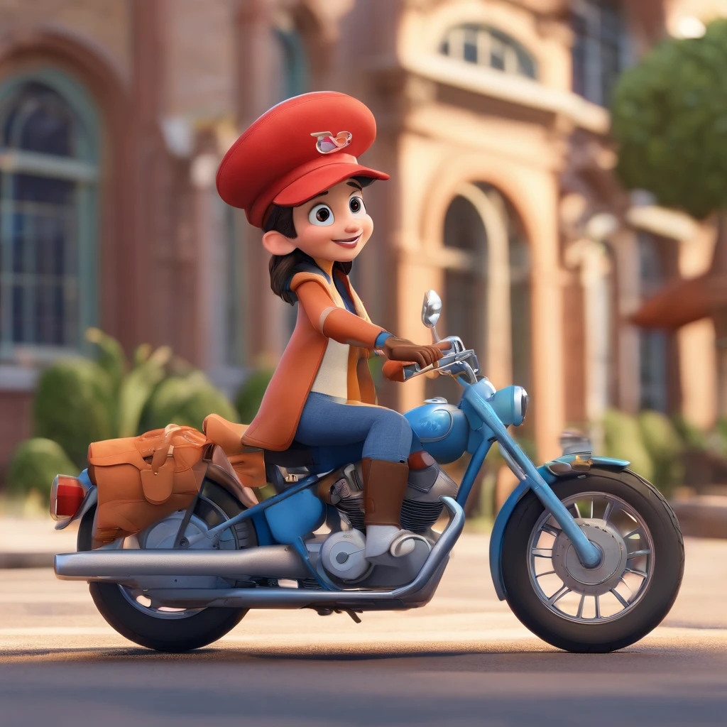 Crie um cartaz inspirado na Disney Pixar com dois personagems caindo de moto, em uma rua