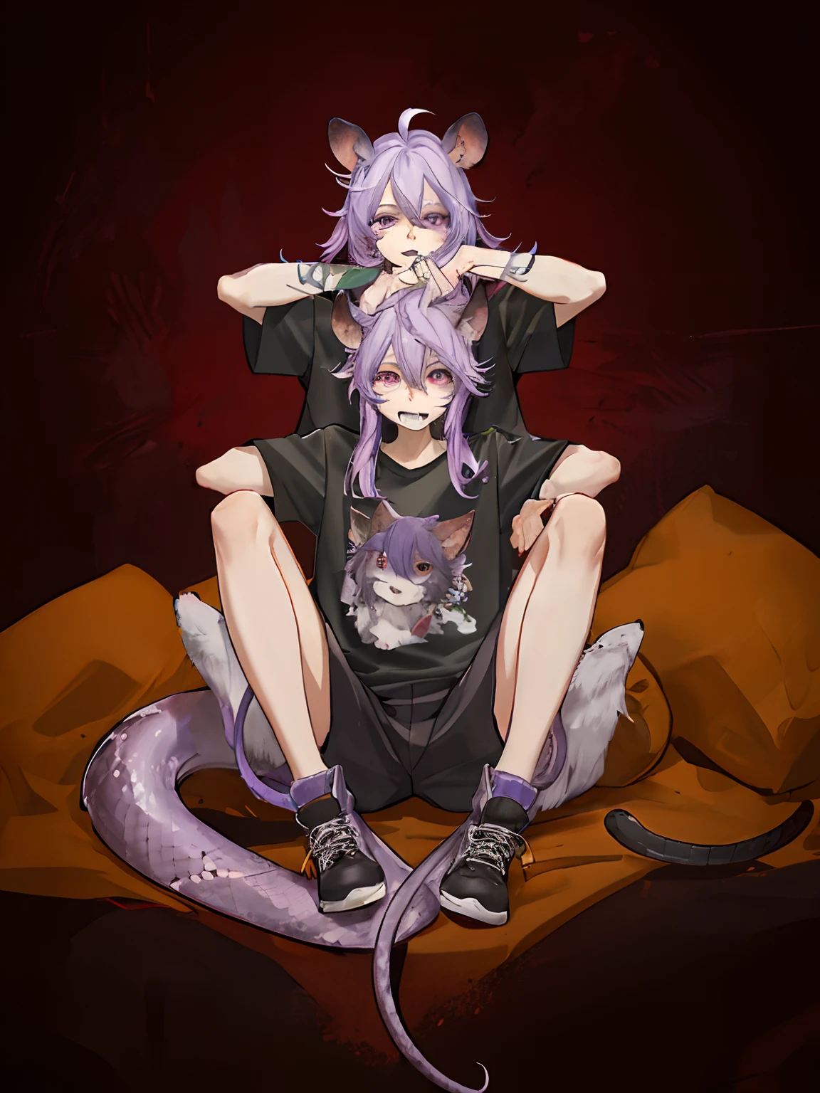 there is a rat with a t - shirt on sitting on a purple snake, discord pfp demon rat, weirdcore fursona, fursona furry art commission, furry style