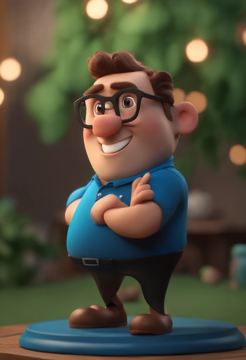 Cartoon character of a man wearing black glasses and a blue shirt, um personagem animado, Caractere estilizado, animation style rendering, 3D estilizado, Arnold Maya render, 3 d render stylized, toon render keyshot, Personagem 3D, Personagem 3D, 3d rendering stylized, 3 d character render, personagem de desenho animado, Personagem de close up, Pose de personagem, (Estilo Pixar) (master part:1.2) (Bokeh) (best quality) (pele detalhada) (textura detalhada) (8k) (argila) (Cinematic lighting) (foco nítido,Senta e vaza a parte superior do corpo