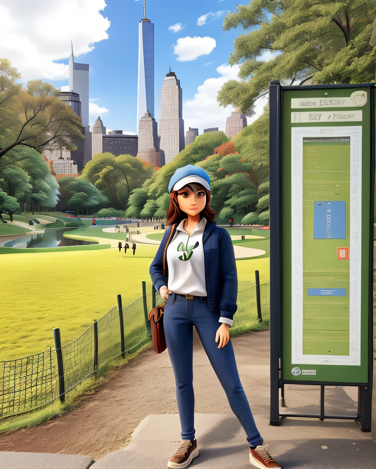 A woman in a cap posing for a photo in Central Park