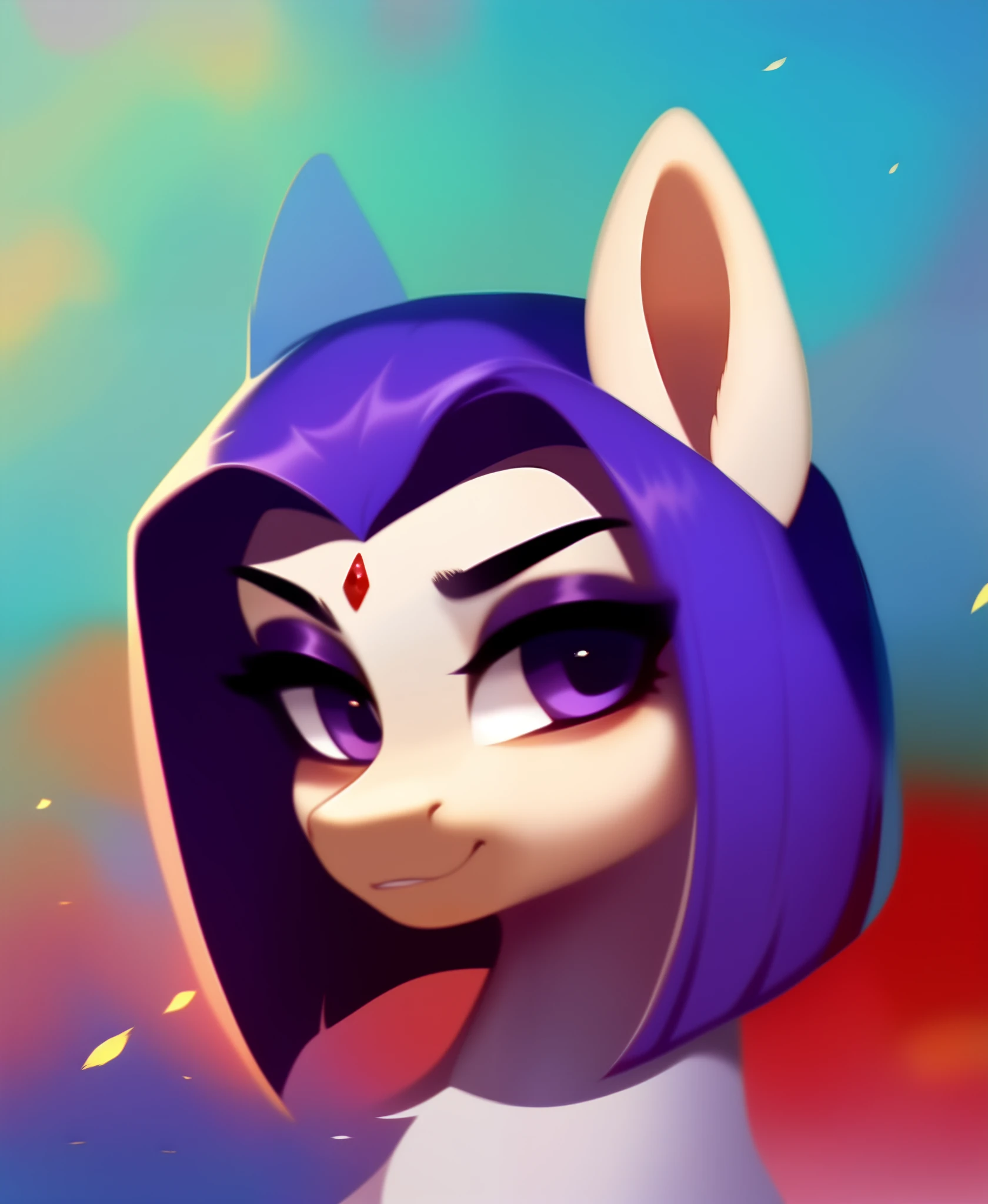 pony, score_9, rating_safe, raven from  titans, portrait, solo, purple hair