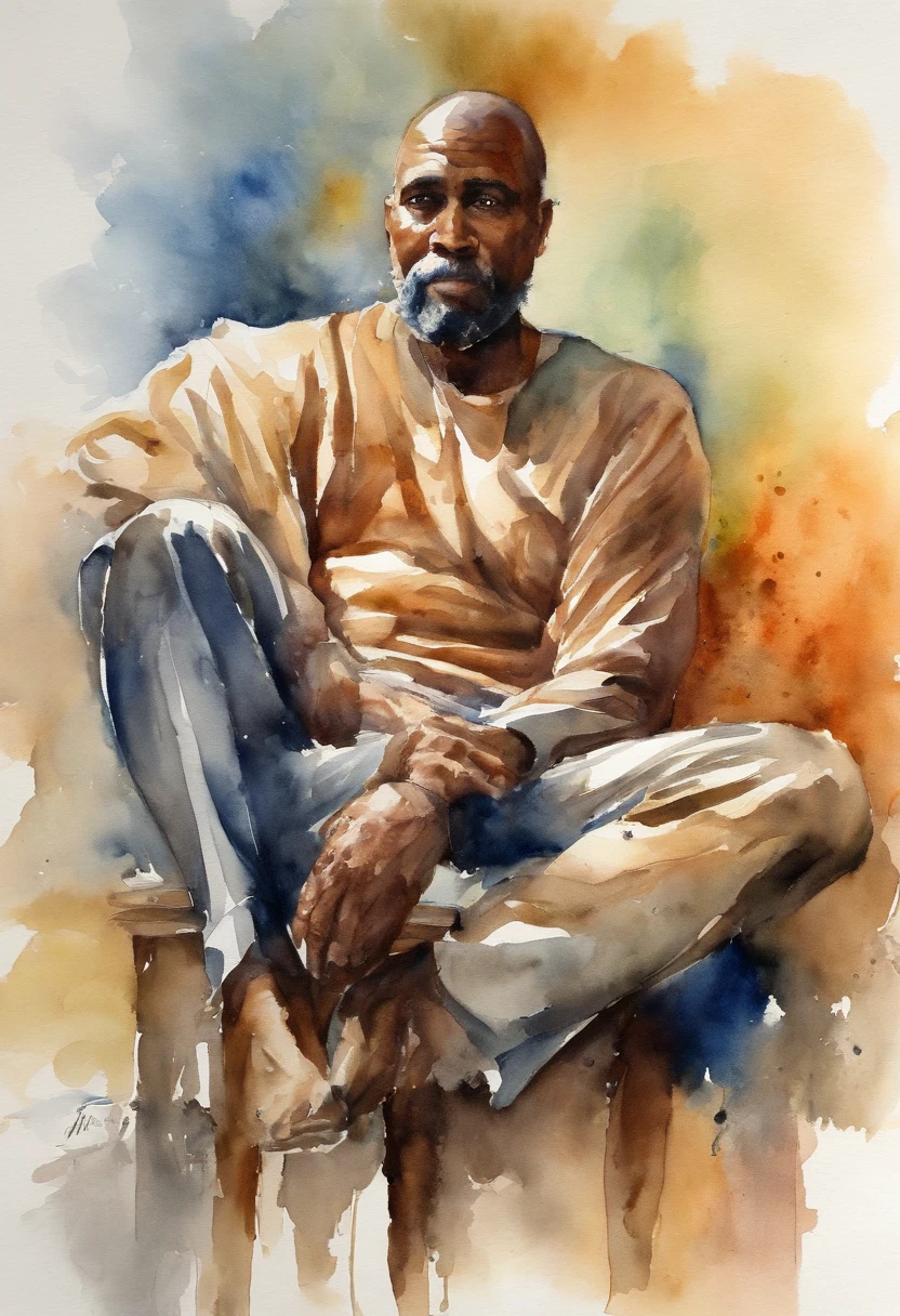 watercolor art model figure study of a man