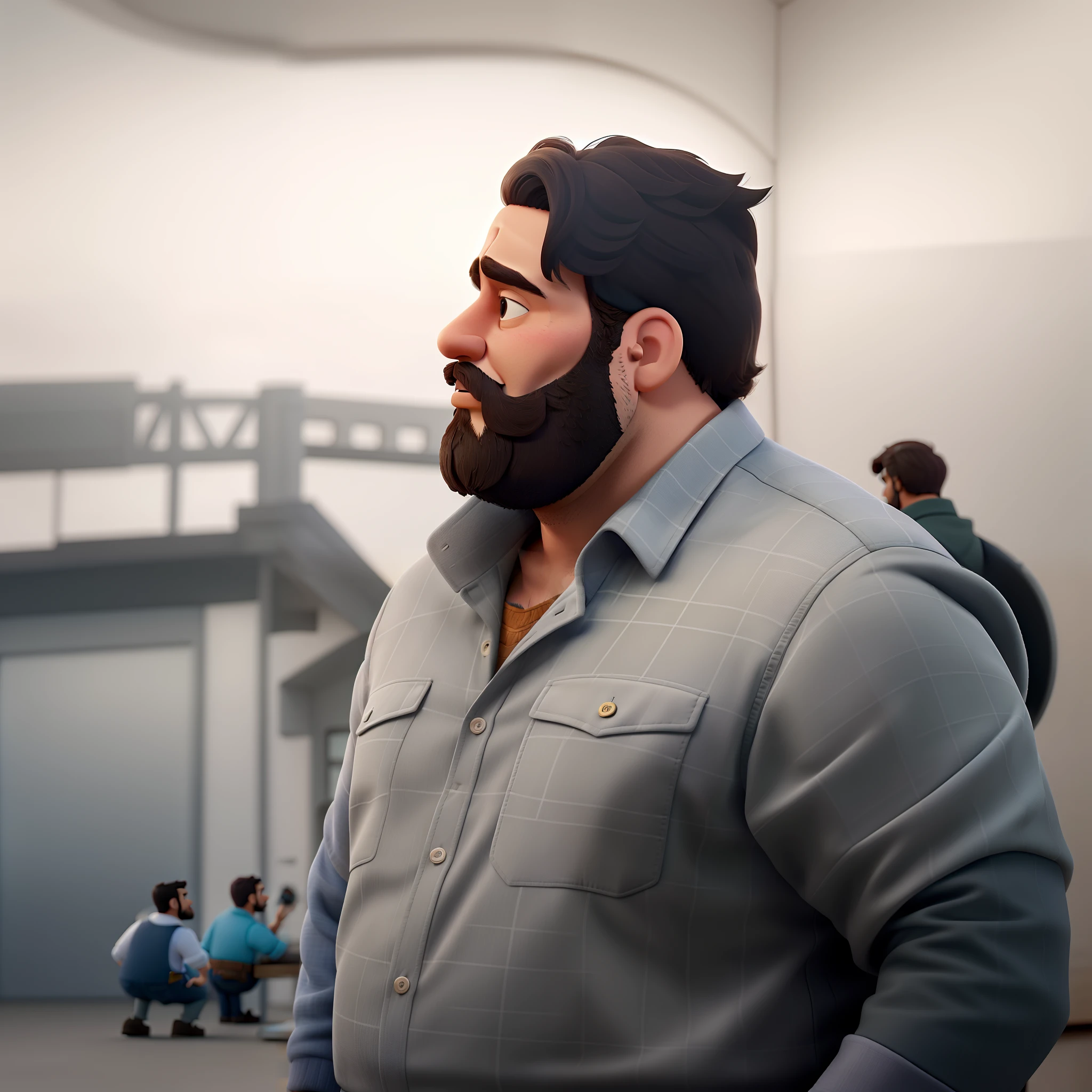 Um homem gordo, branco, com barba, estilo disney pixar, alta qualidade, melhor qualidade