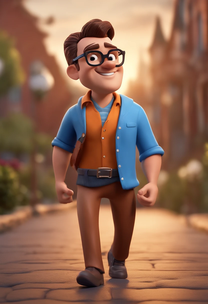 Cartoon character of a man with black glasses and a blue shirt, animation character, Caractere estilizado, animation style rendering, 3D estilizado, Arnold Maya render, 3 d render stylized, toon render keyshot, Personagem 3D, Personagem 3D, 3d rendering stylized, 3 d character render, personagem de desenho animado, Personagem de close up, Pose de personagem, (Estilo Pixar) (master part:1.2) (Bokeh) (best quality) (pele detalhada) (textura detalhada) (8k) (argila) (Cinematic lighting) (foco nítido