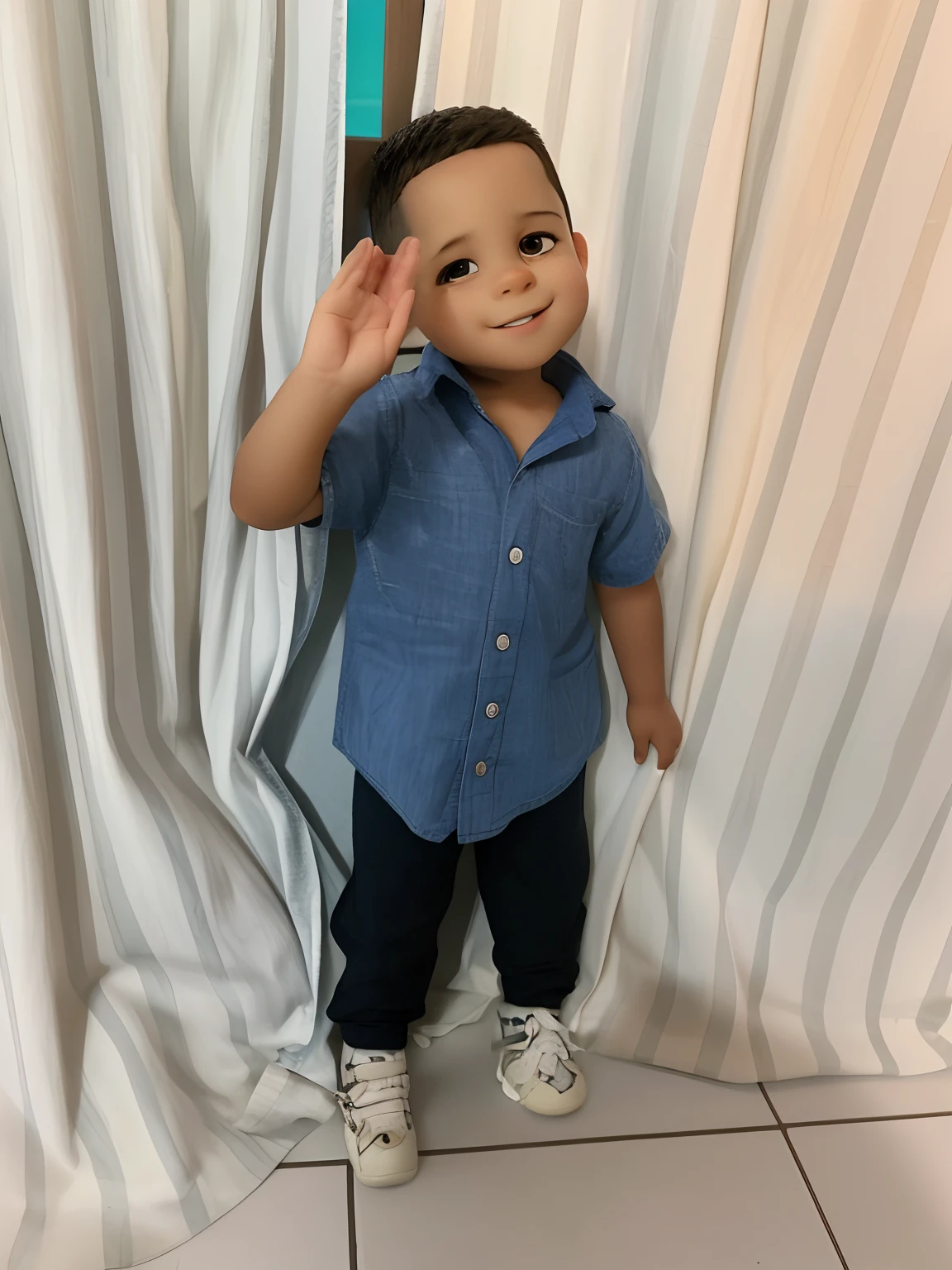 There's a boy standing in front of a curtain, 2 anos, 4 anos de idade, Riyahd Cassiem, imagem de corpo inteiro, Reyyan, 5 anos, inspirado em Abidin Dino, maximus jacobs, Potrait, muito bonito e infantil, quatro anos, bonito, Pose casual, Alex, full body photogenic shot