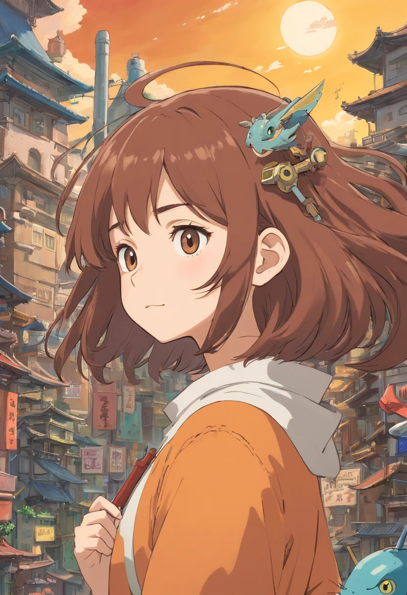 protagonista menina de cabelo marrom e mechas laterais loiras