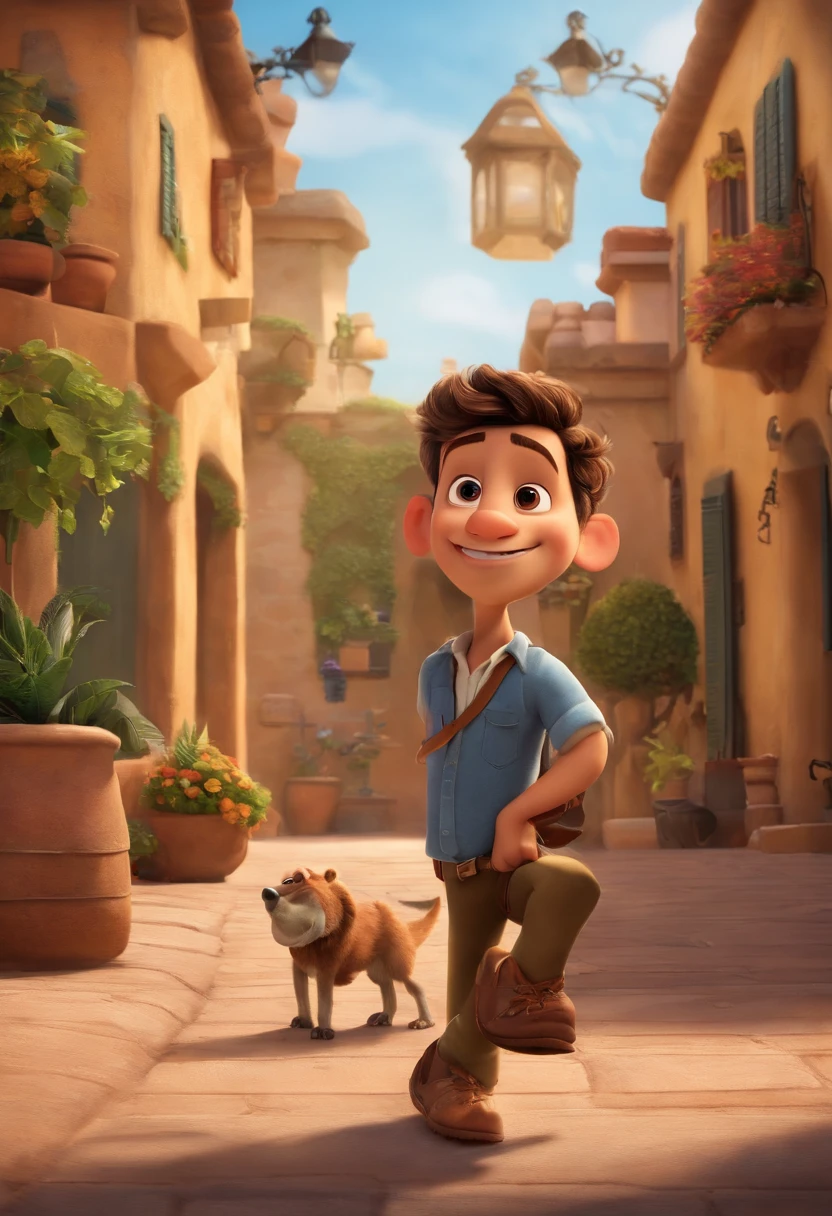 a Disney pixar-inspired movie poster with the title ("Professor Vet"). O professor em sua sala de aula com roupas pretas, cabelo baixo corte militar, de cor da pele parda, olhos castanhos, altura 1.66 cm, with a serious eye, Brown with a watch on his right arm) a cena deve estar no distinto estilo de arte digital da Pixar, with a focus on character expressions, Vibrant colors and detailed textures that are characteristic of animations